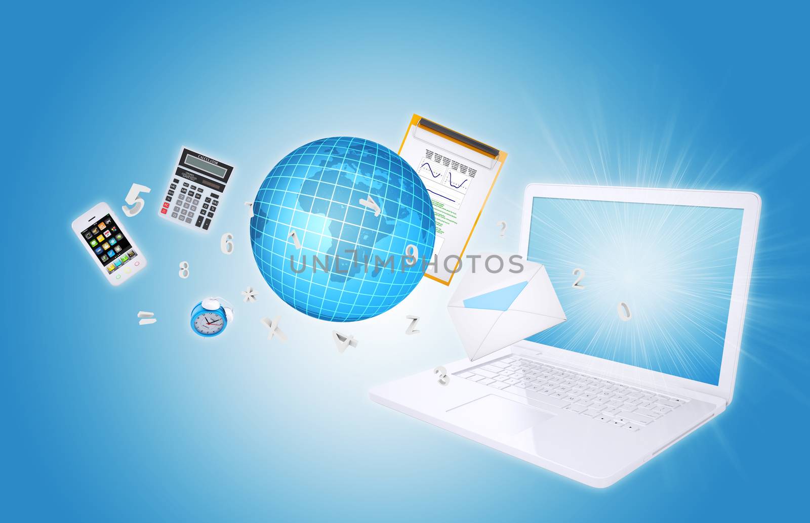 Laptop and office items. The concept of digital office