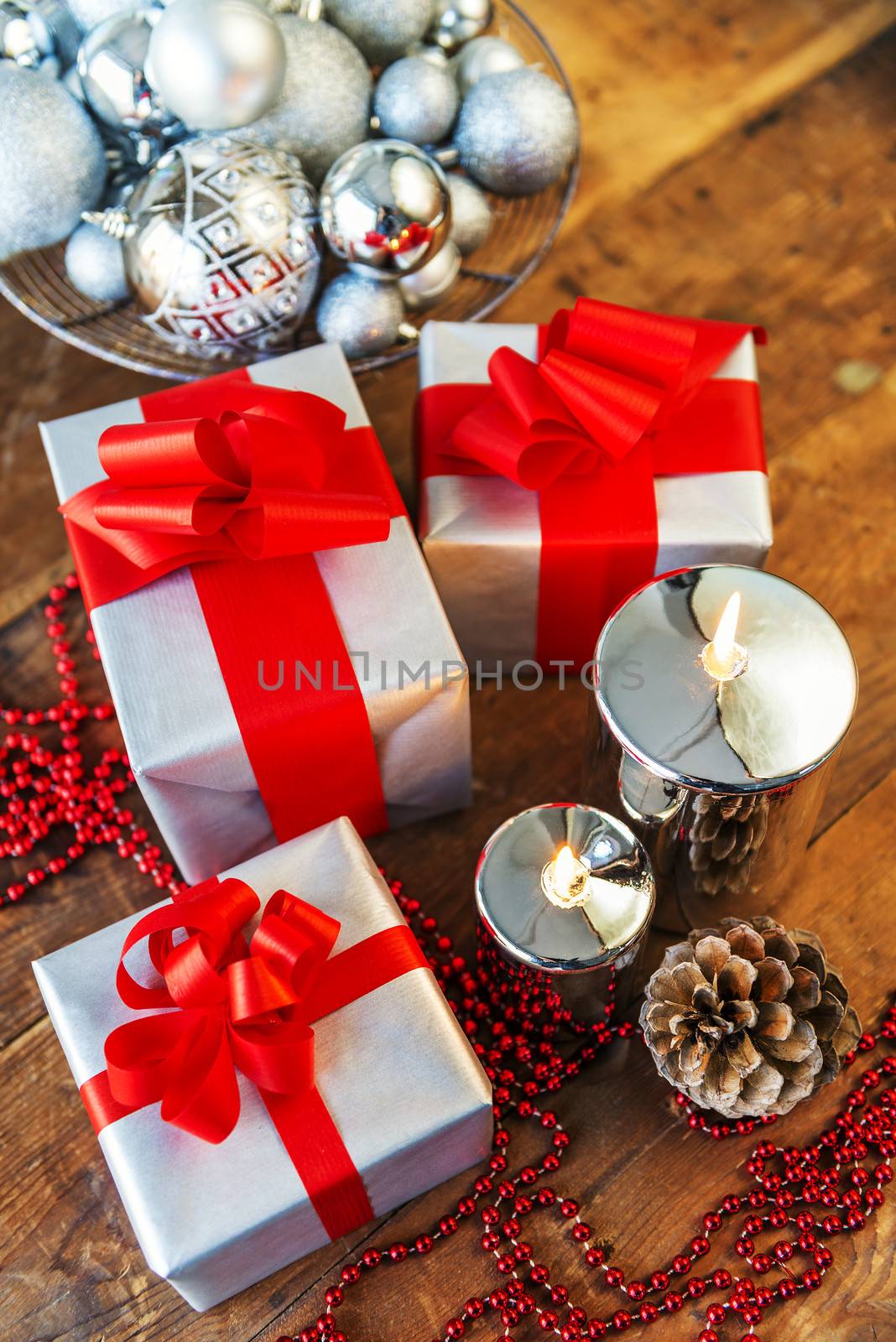 Christmas gift box with christmas balls 