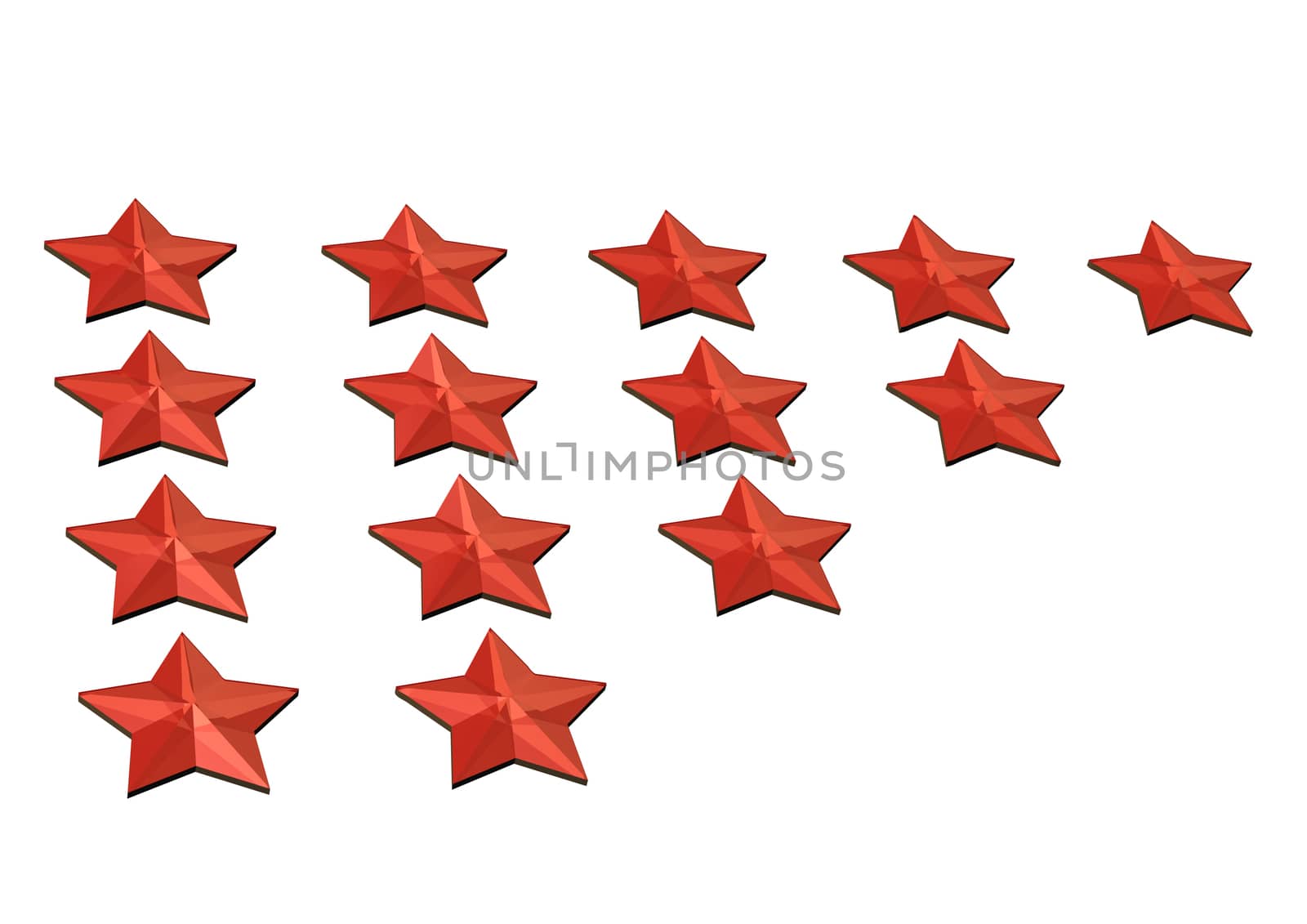 Red Stars. Isolated on white. Three dimensional render.