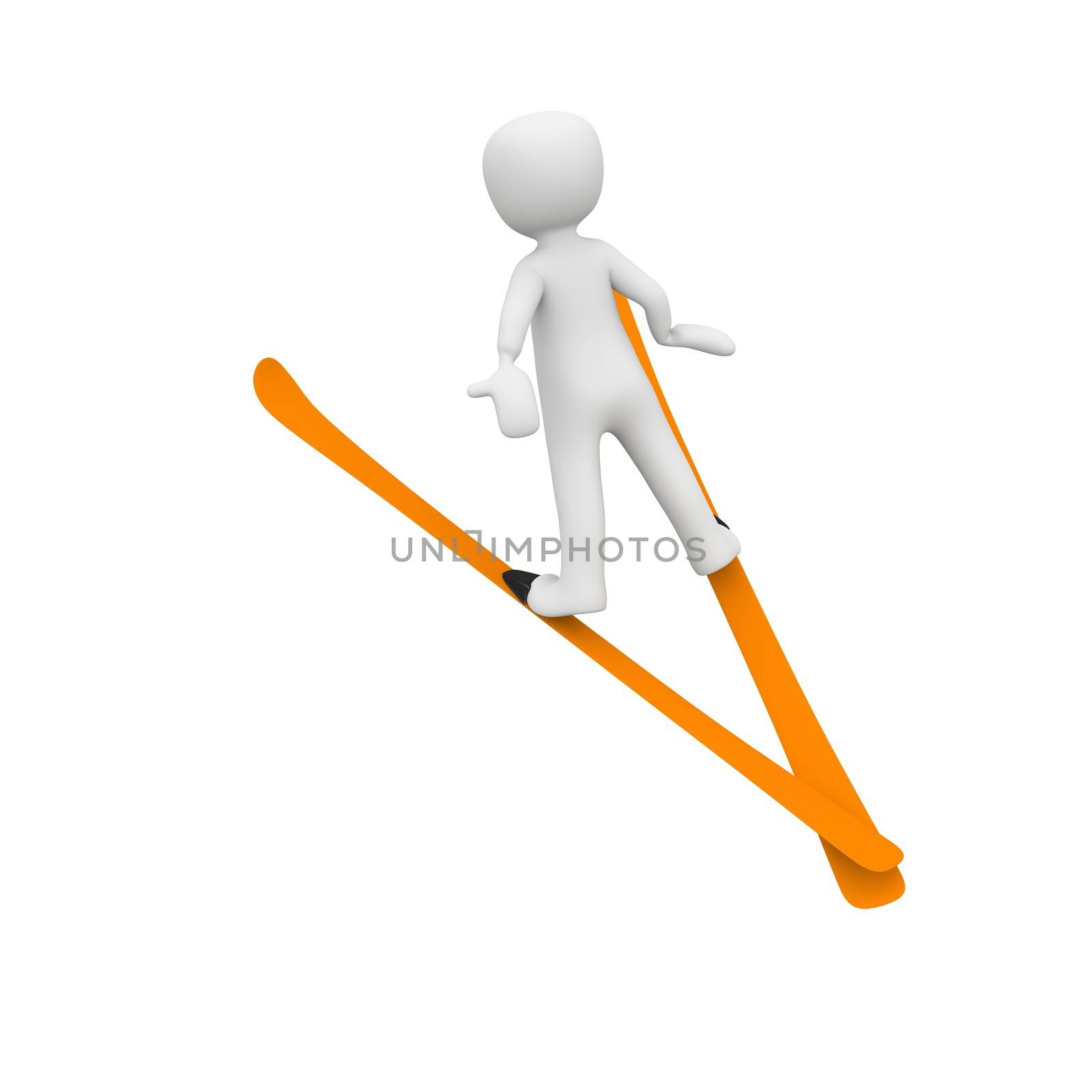 a 3d character jumping skis.