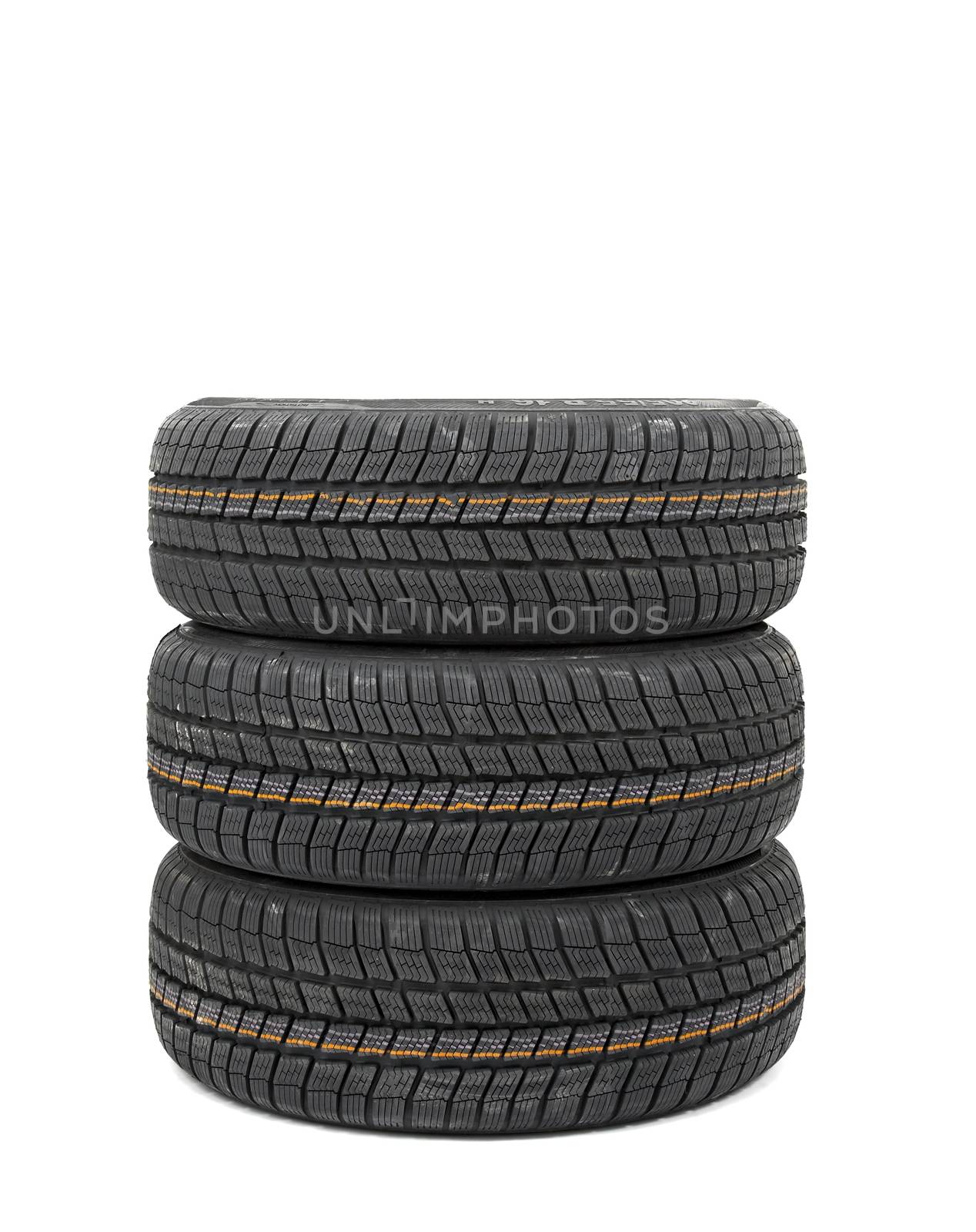 New winter tyres in a pile