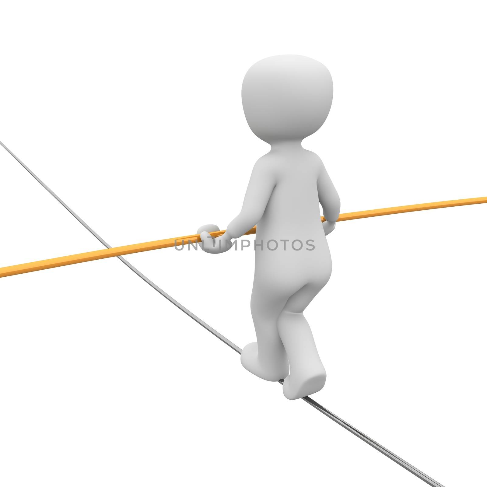 A 3d character as like as a tightrope walker.