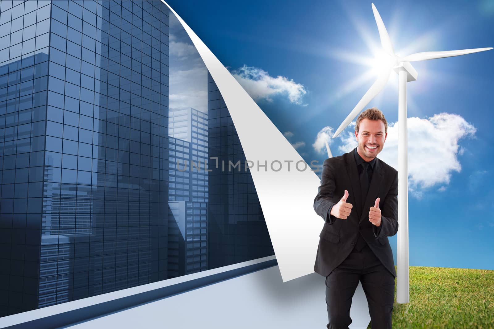 Composite image of businessman with thumbs up in a meeting by Wavebreakmedia