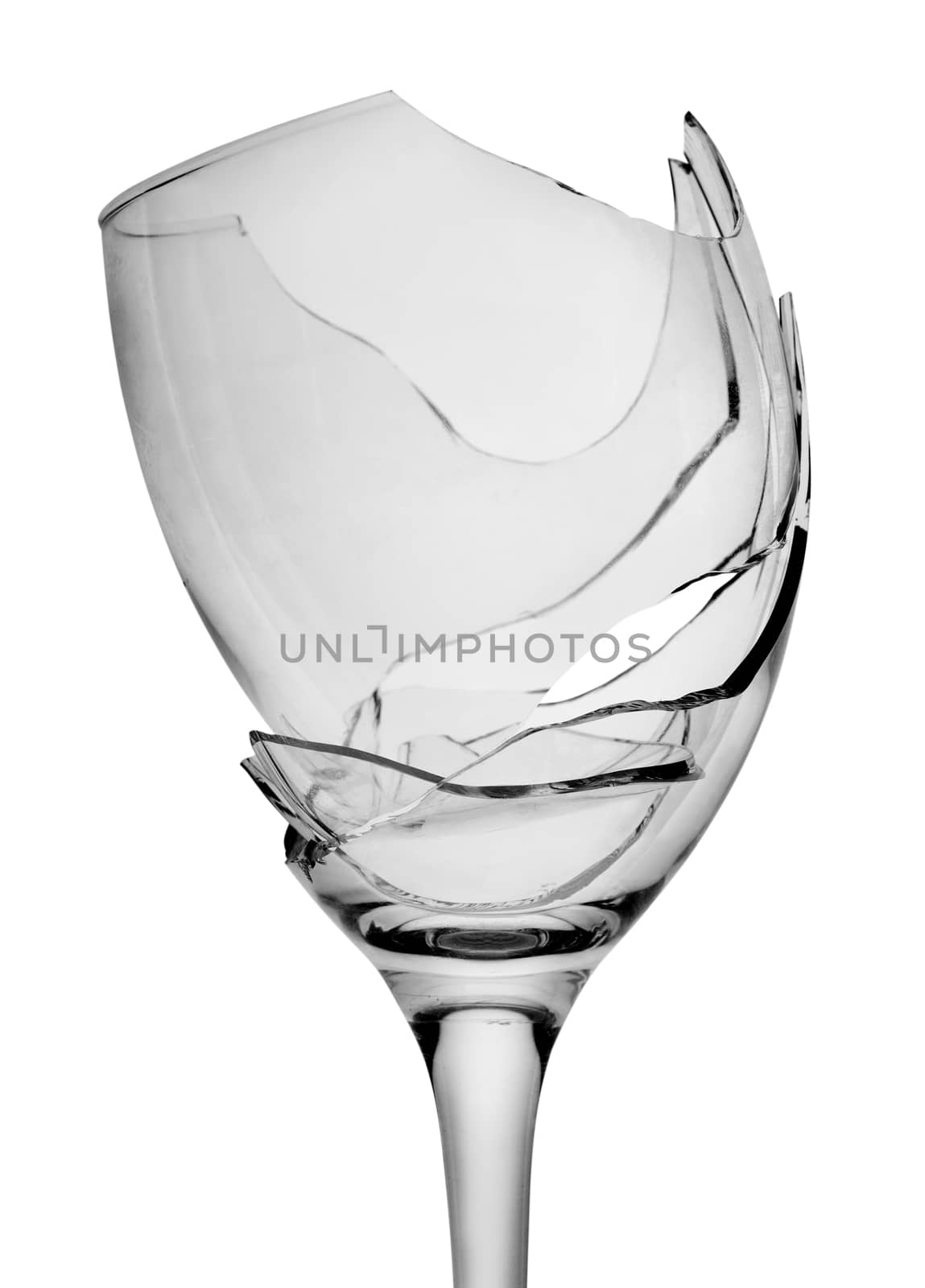 Broken glass close-up isolated on a white background