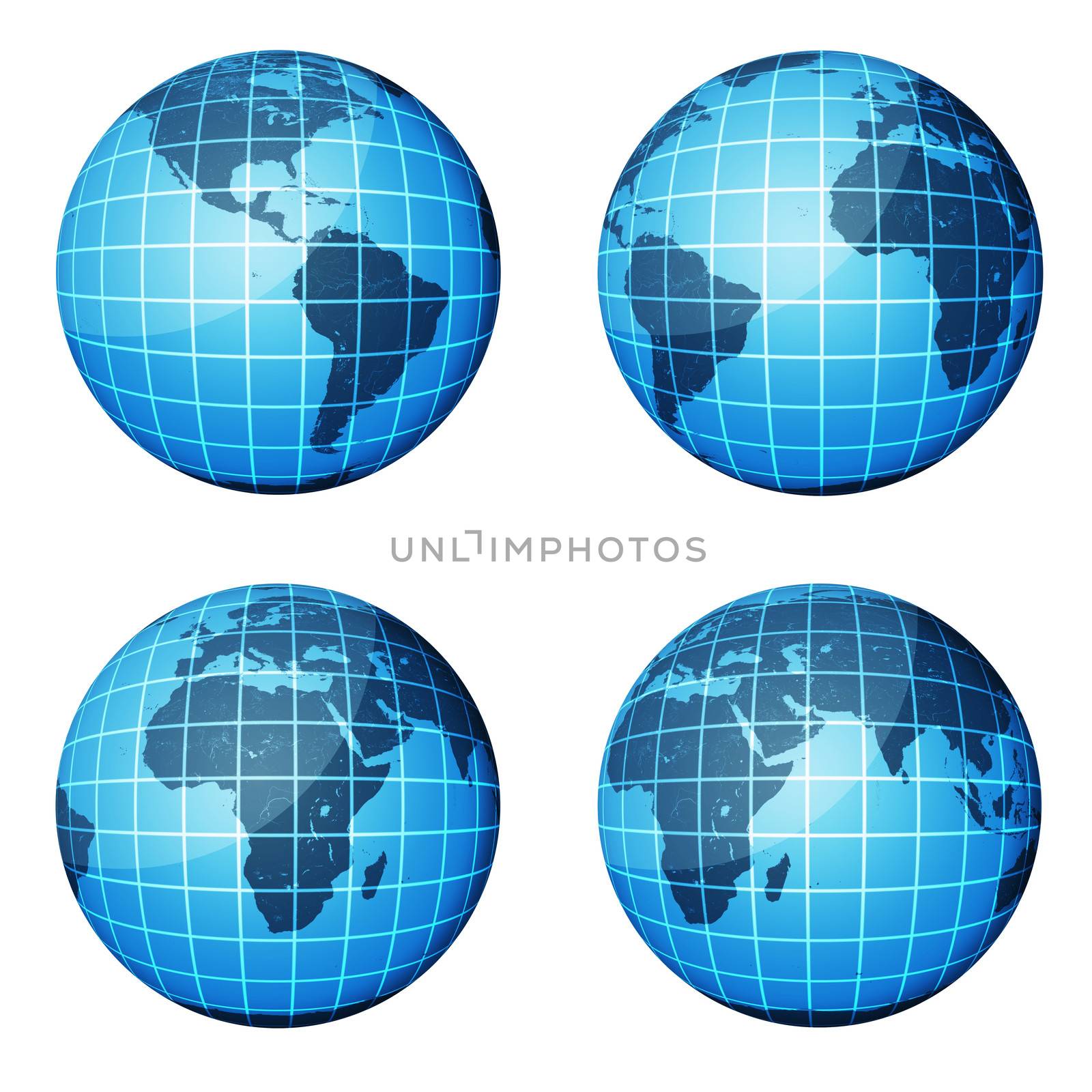 Globe. Dark blue continents and blue ocean by cherezoff