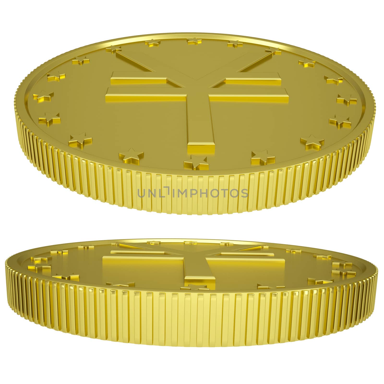 Gold yen. Isolated render on a white background