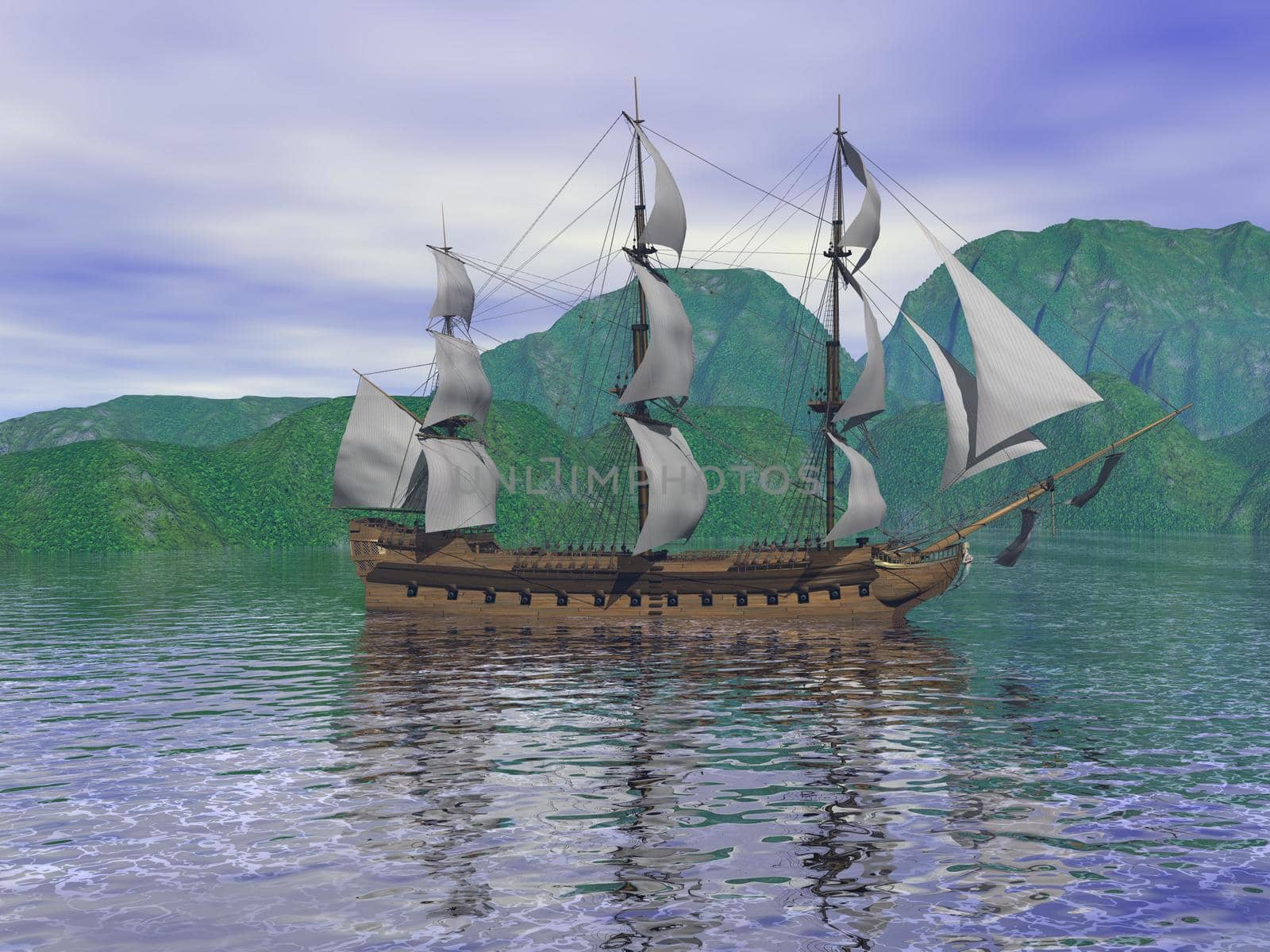 boat and sea mountain