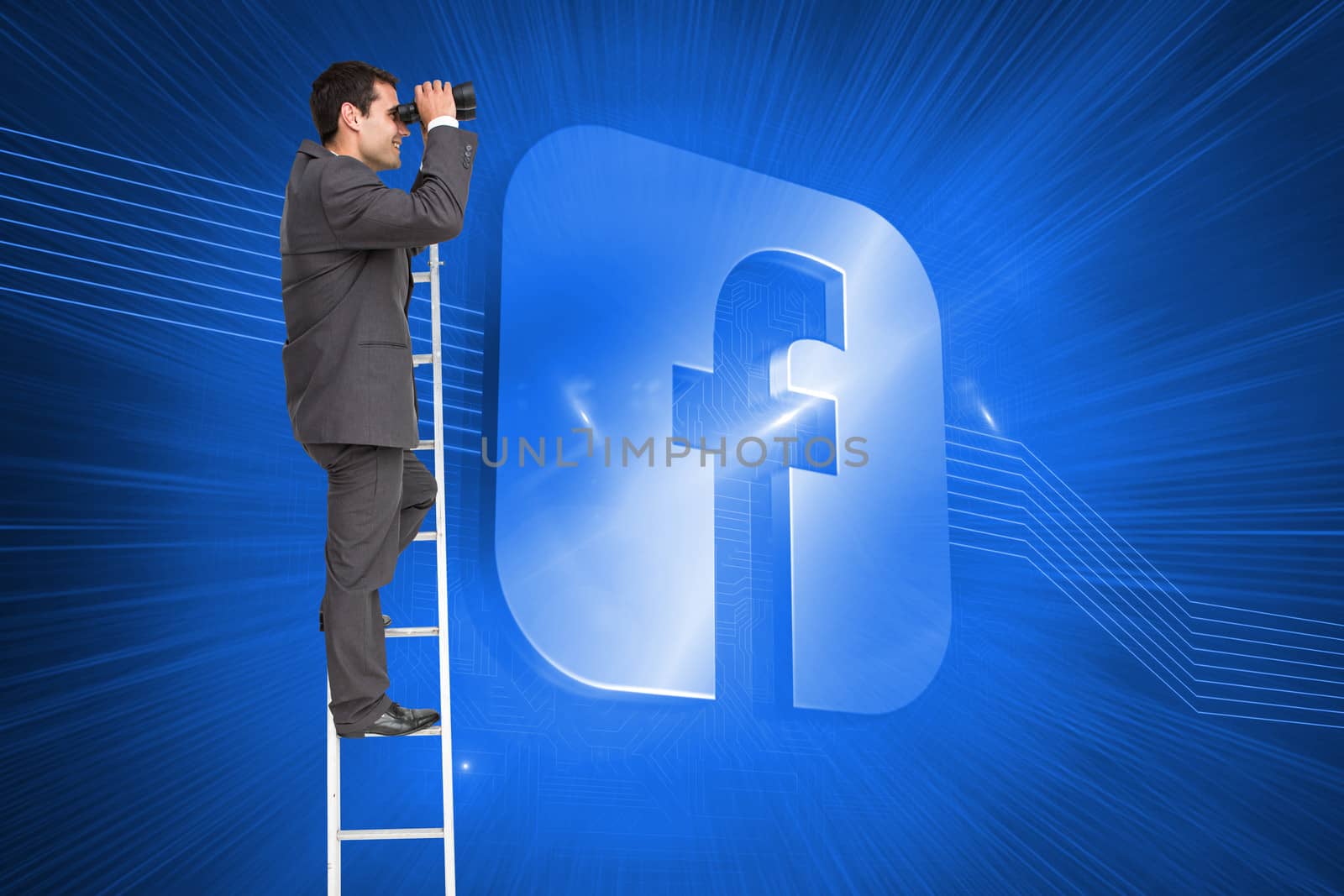 Composite image of businessman standing on ladder by Wavebreakmedia