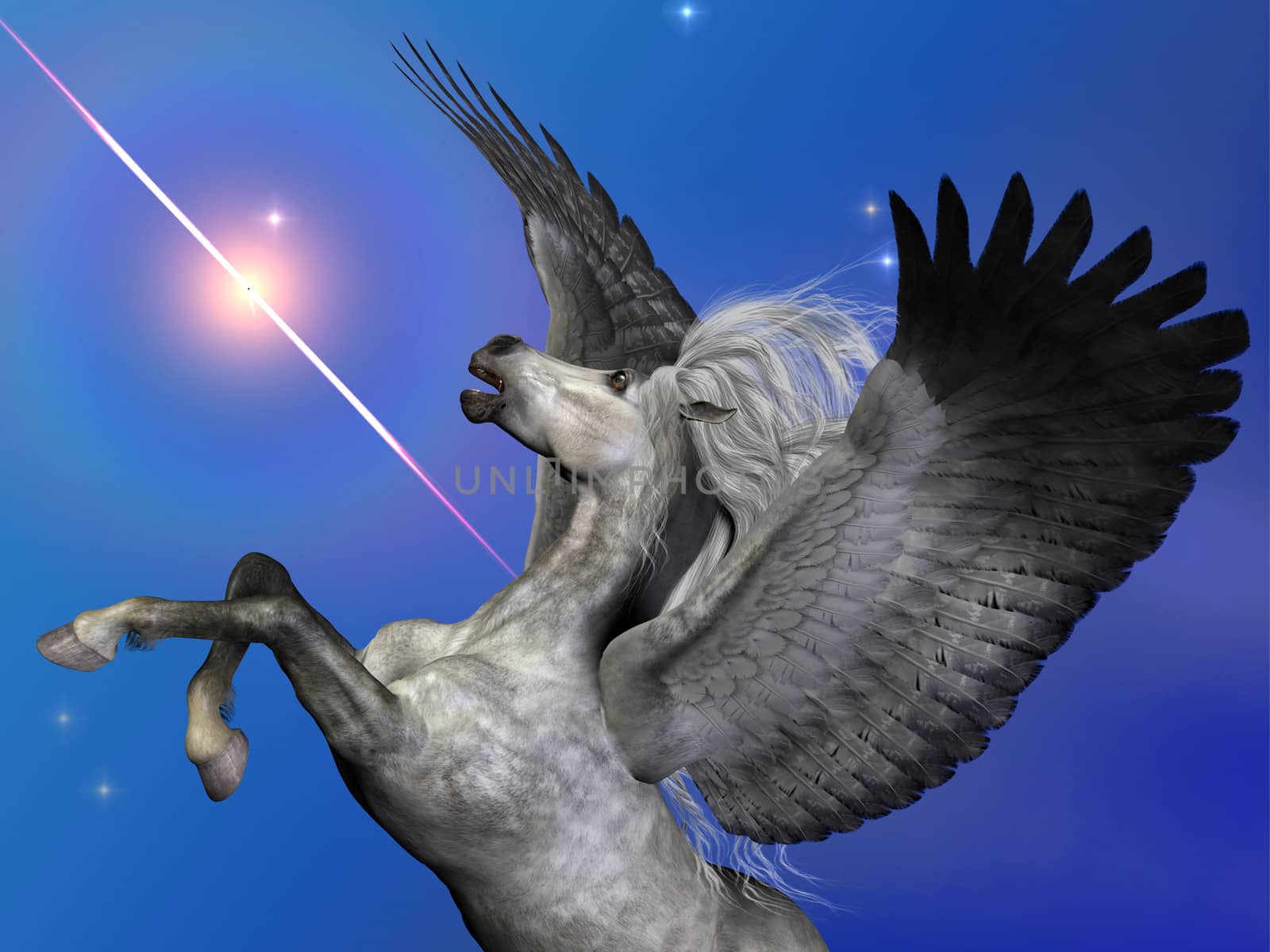 Pegasus is a flying winged horse of ancient myth and folklore passed down through the centuries.