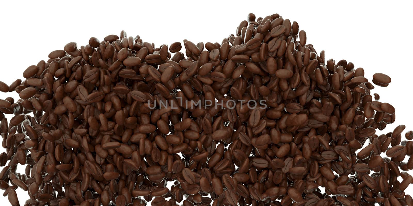 Flying and mixing roasted coffee beans isolated on white