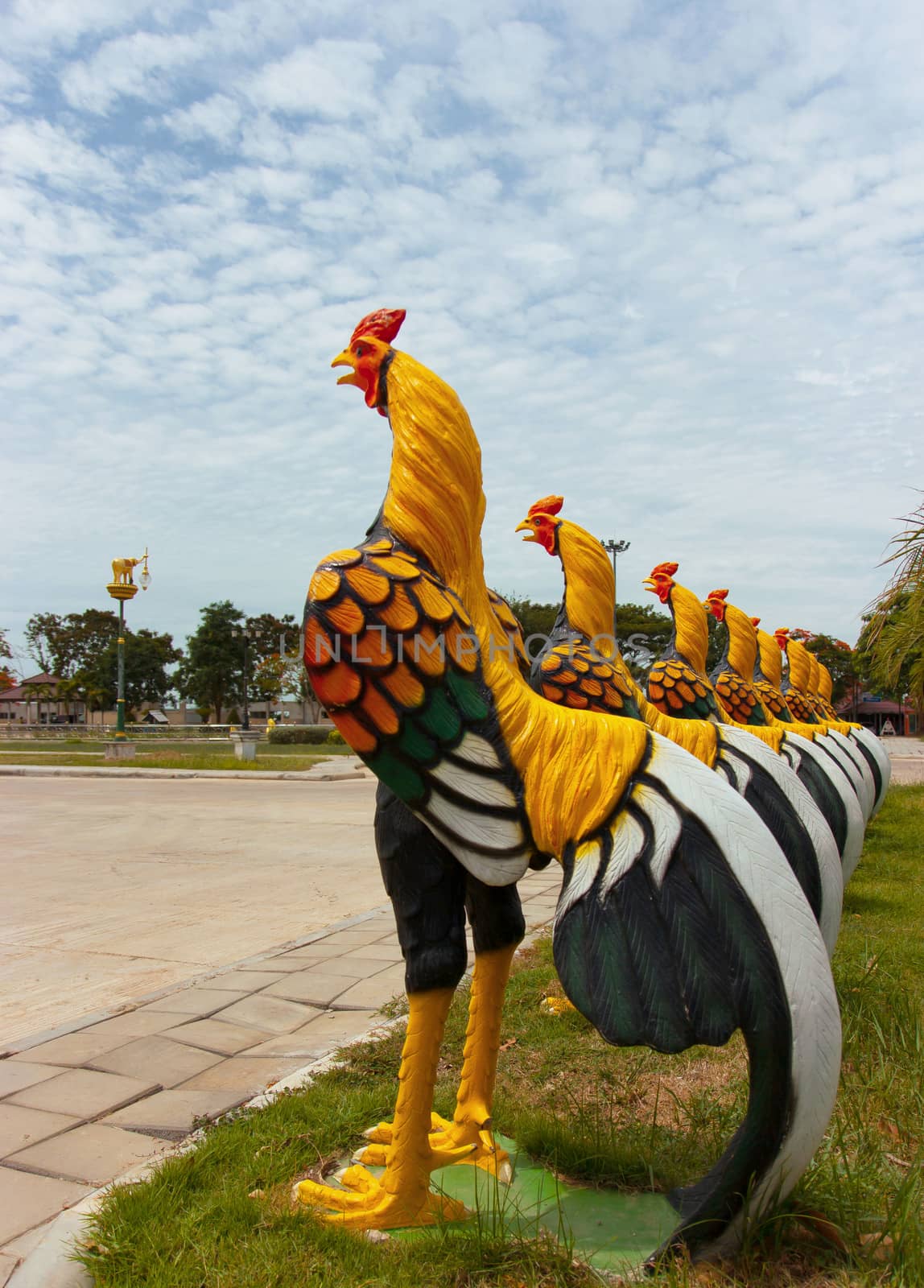 Chicken model, decorated in a garden by sutipp11