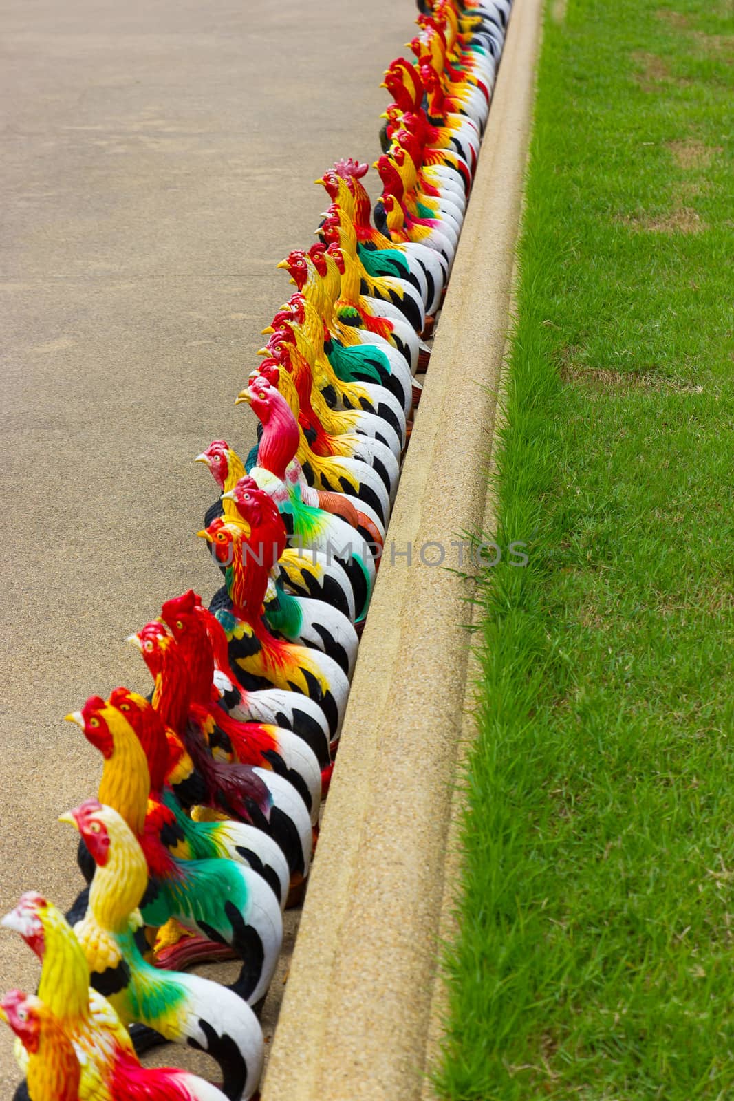 Colorful  Chicken model on street by sutipp11