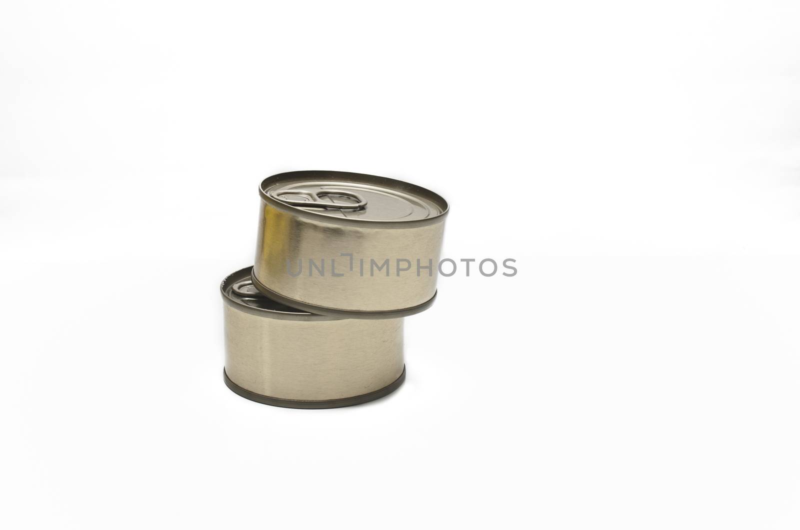 Two tin with food isolated on white
