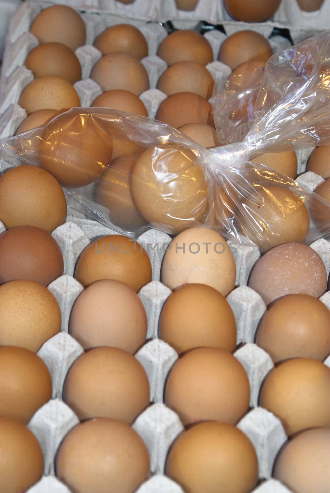 background of fresh eggs for sale at a market