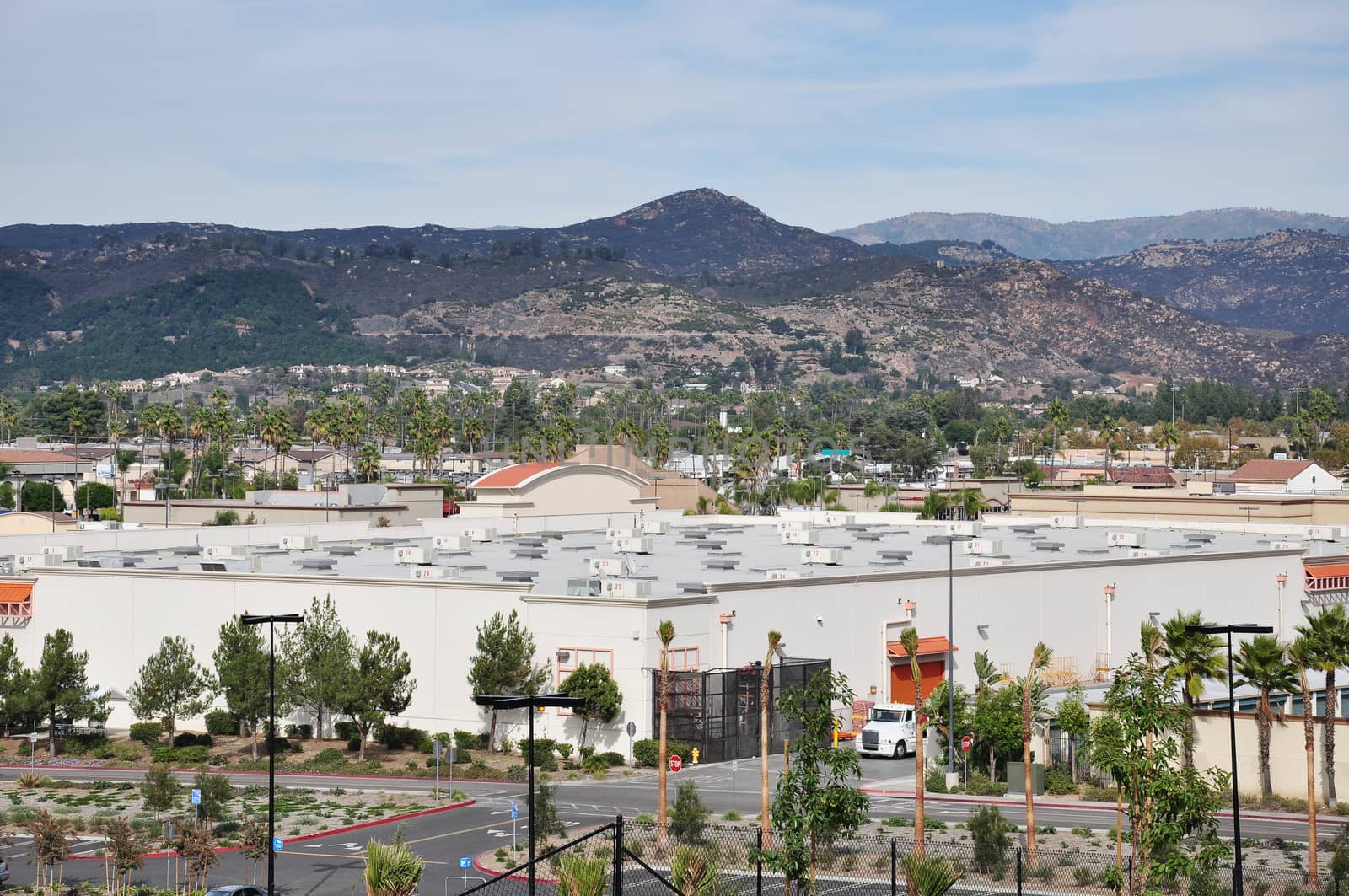 View of the commercial district in Escondido, California.