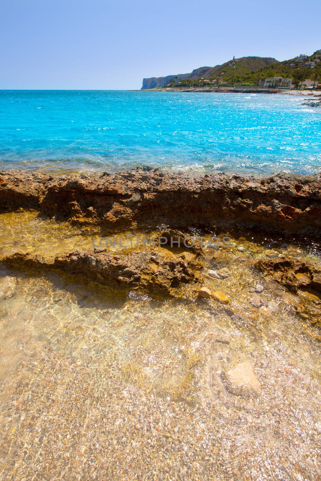 Denia Alicante Las rotas rocky beach in Spain and San Antonio Cape