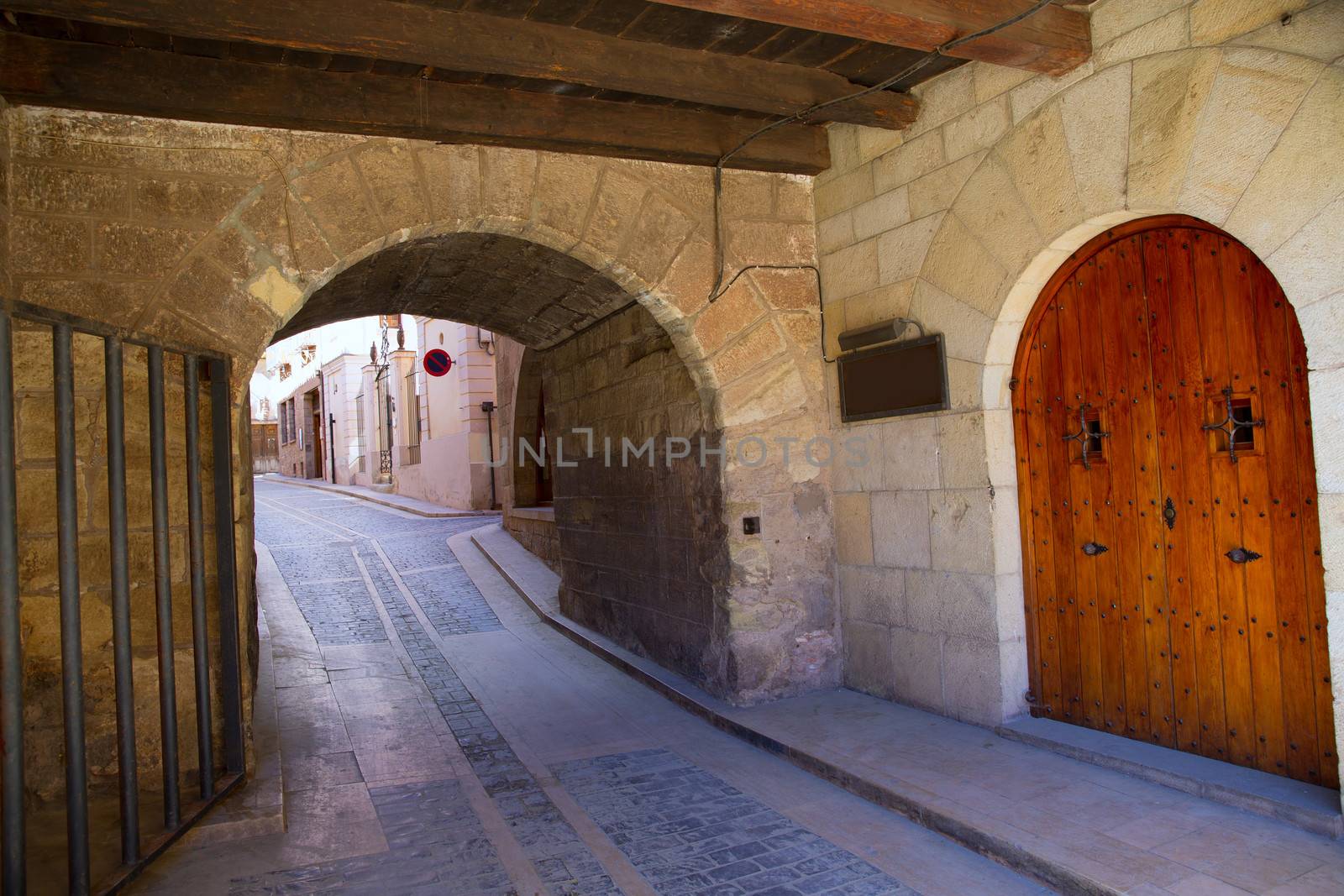 Mora de Rubielos masonry arches in Teruel Aragon stonewall village Maestrazgo Spain