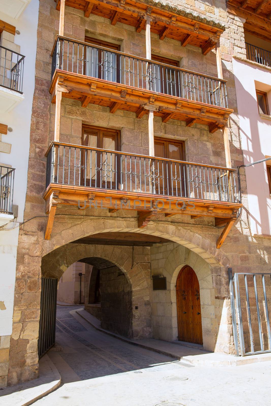 Mora de Rubielos masonry arches in Teruel Aragon stonewall village Maestrazgo Spain