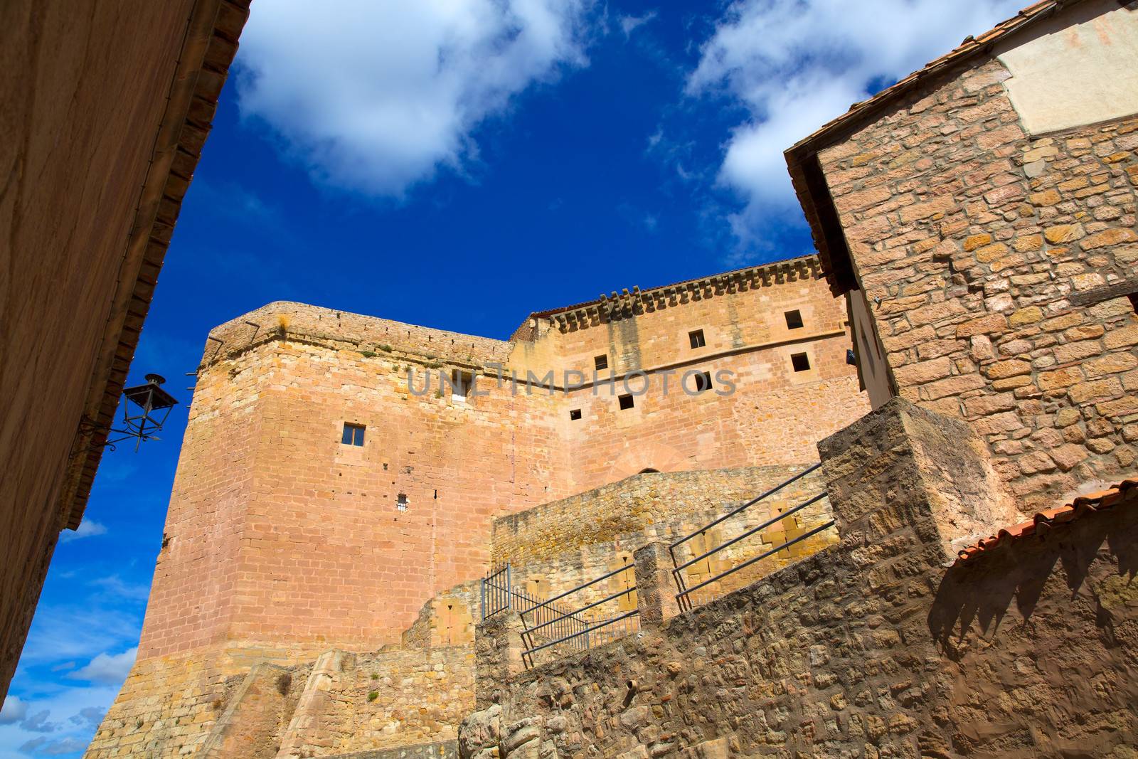 Mora de Rubielos Teruel Muslim Castle in Aragon Spain under blue sunny sky