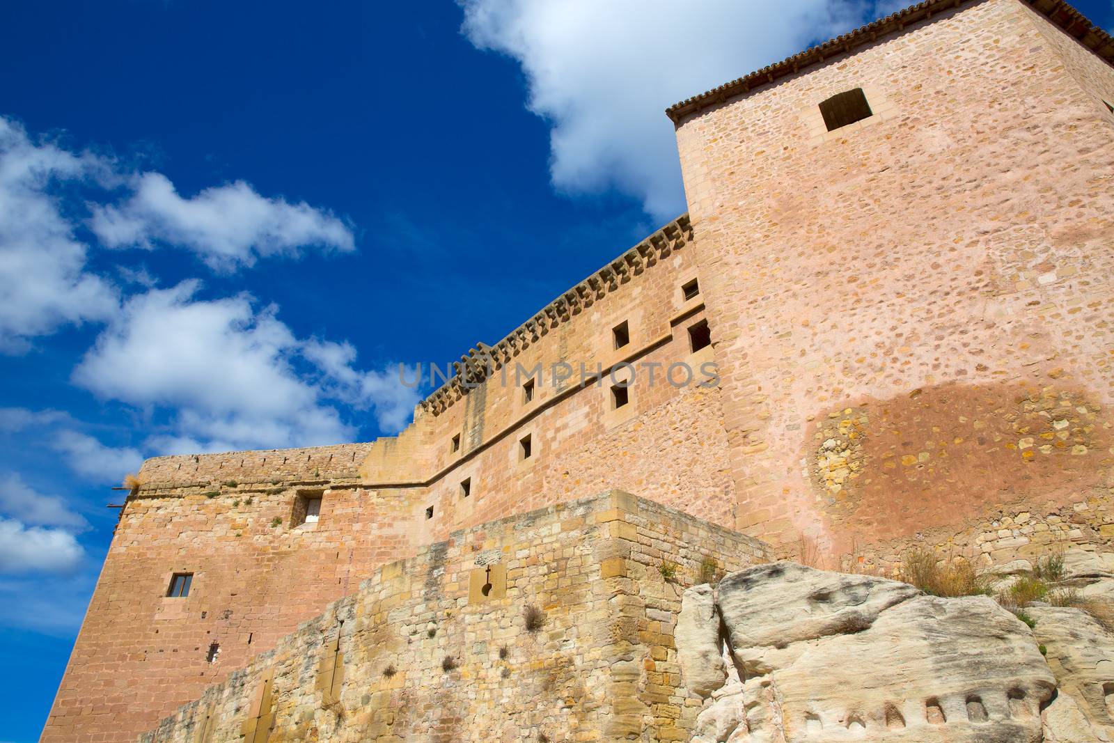 Mora de Rubielos Teruel Muslim Castle in Aragon Spain under blue sunny sky