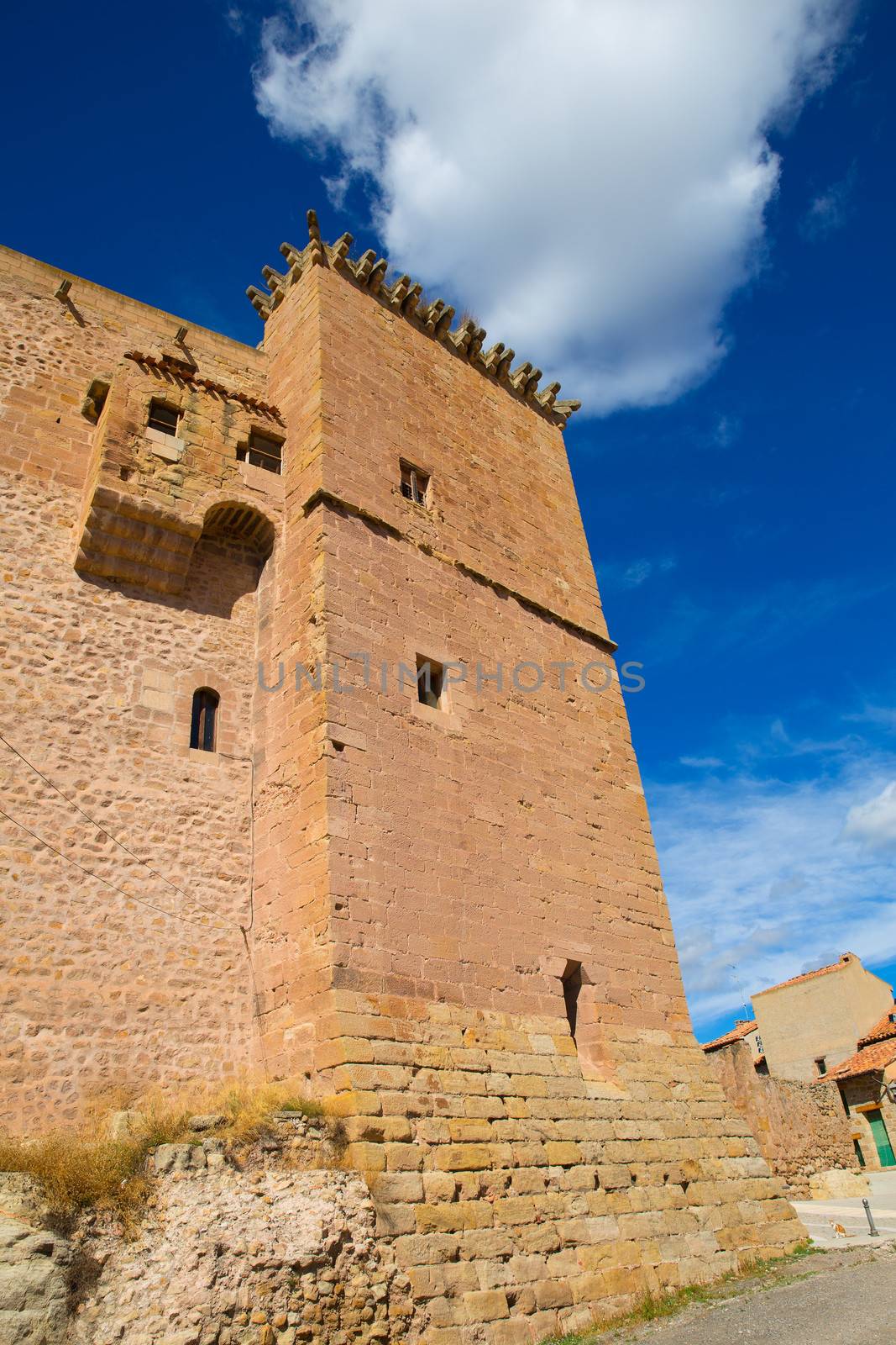 Mora de Rubielos Teruel Muslim Castle in Aragon Spain under blue sunny sky