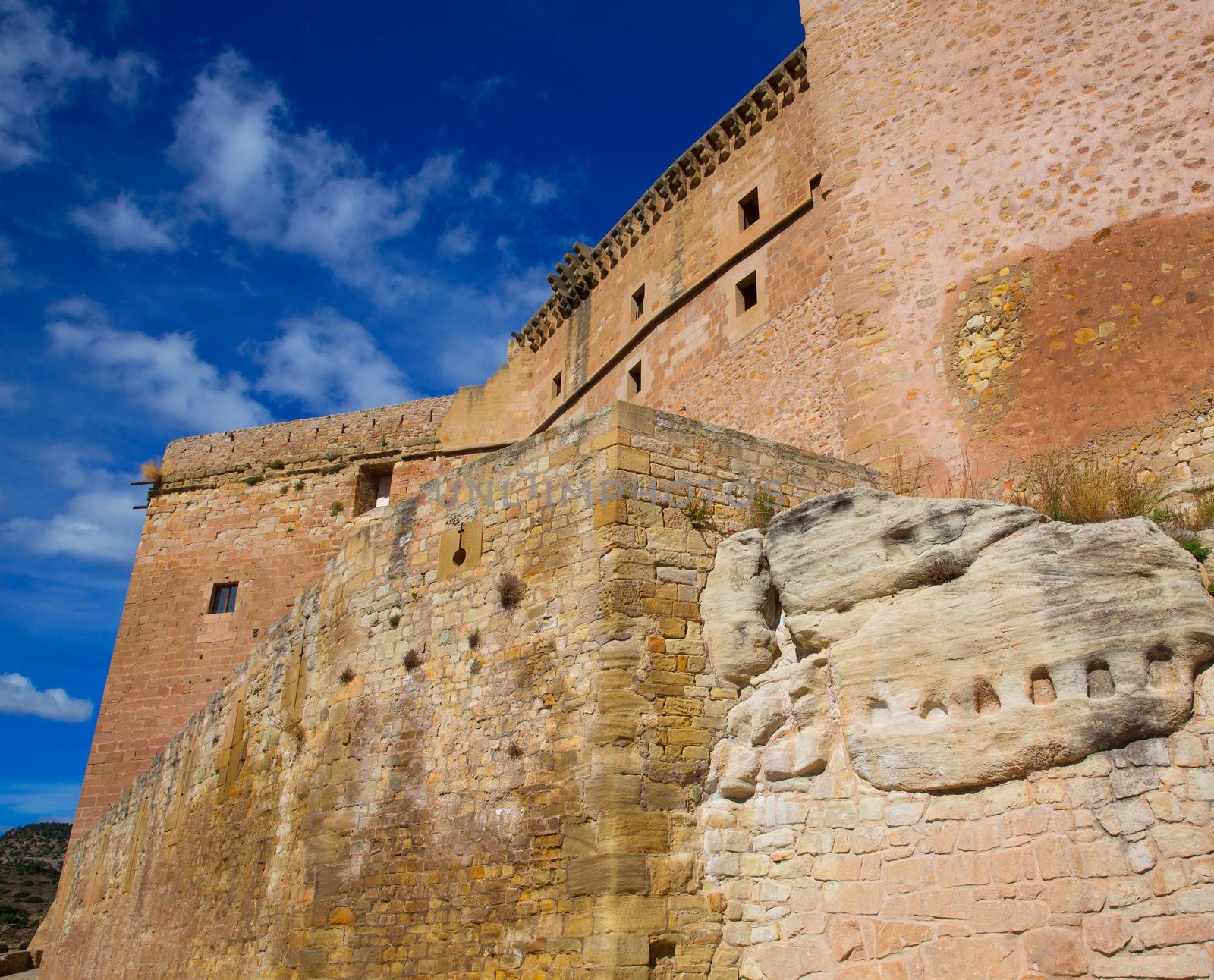 Mora de Rubielos Teruel Muslim Castle in Aragon Spain under blue sunny sky