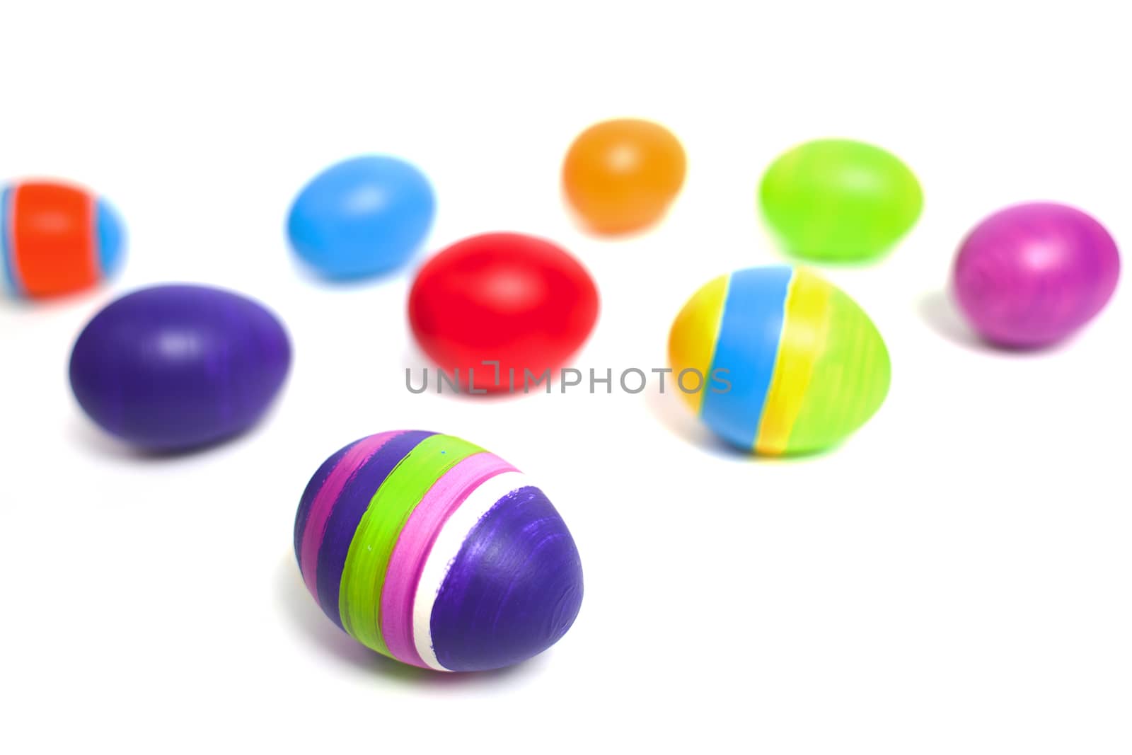 Hand-painted colorful easter eggs isolated on white