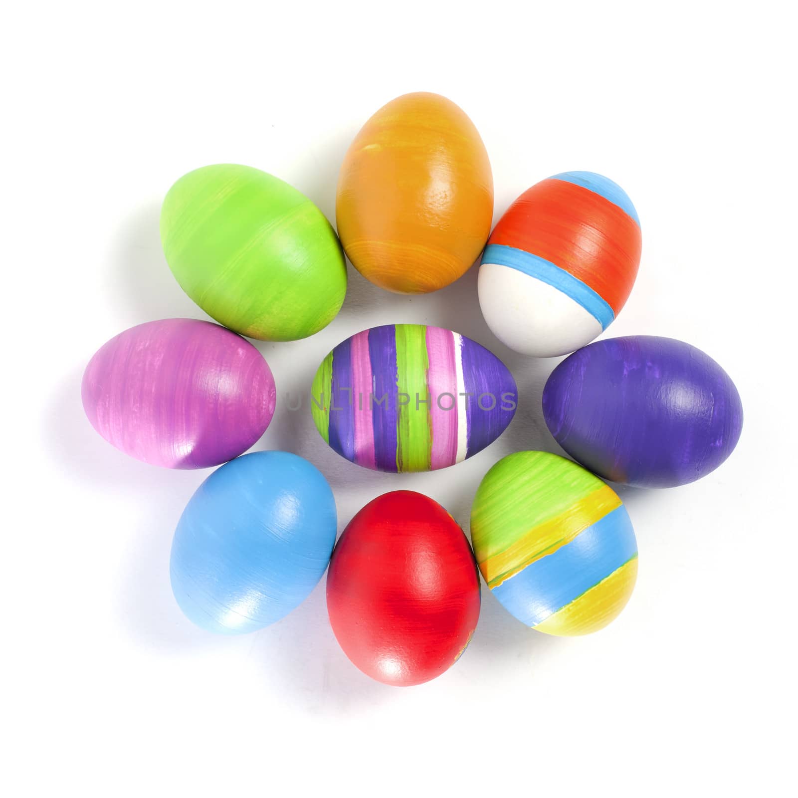 Hand-painted colorful easter eggs isolated on white