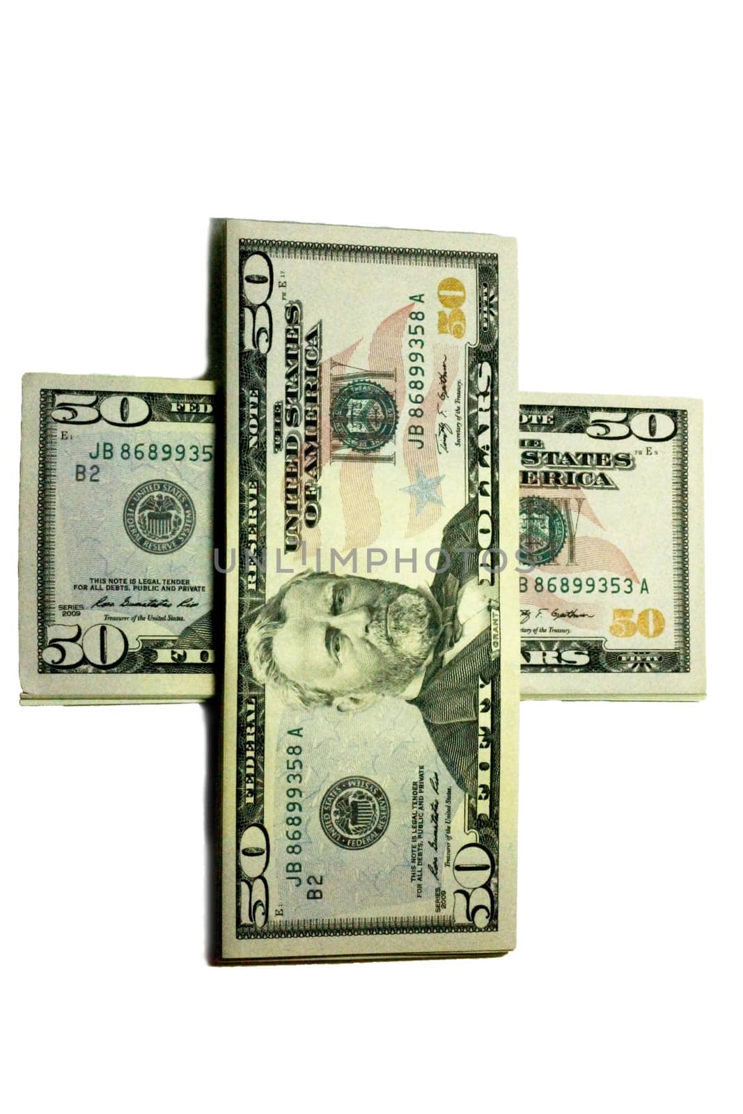 Stacks of paper dollars USA on the white background
