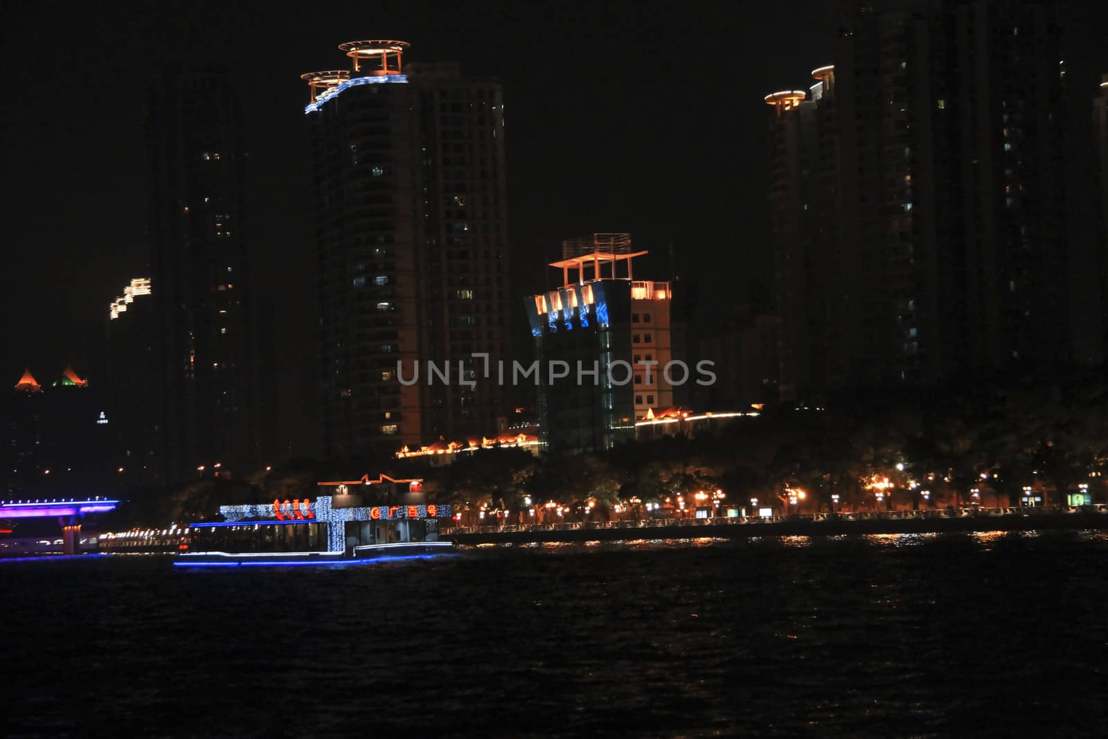 Ship moving by Pearl river in the night