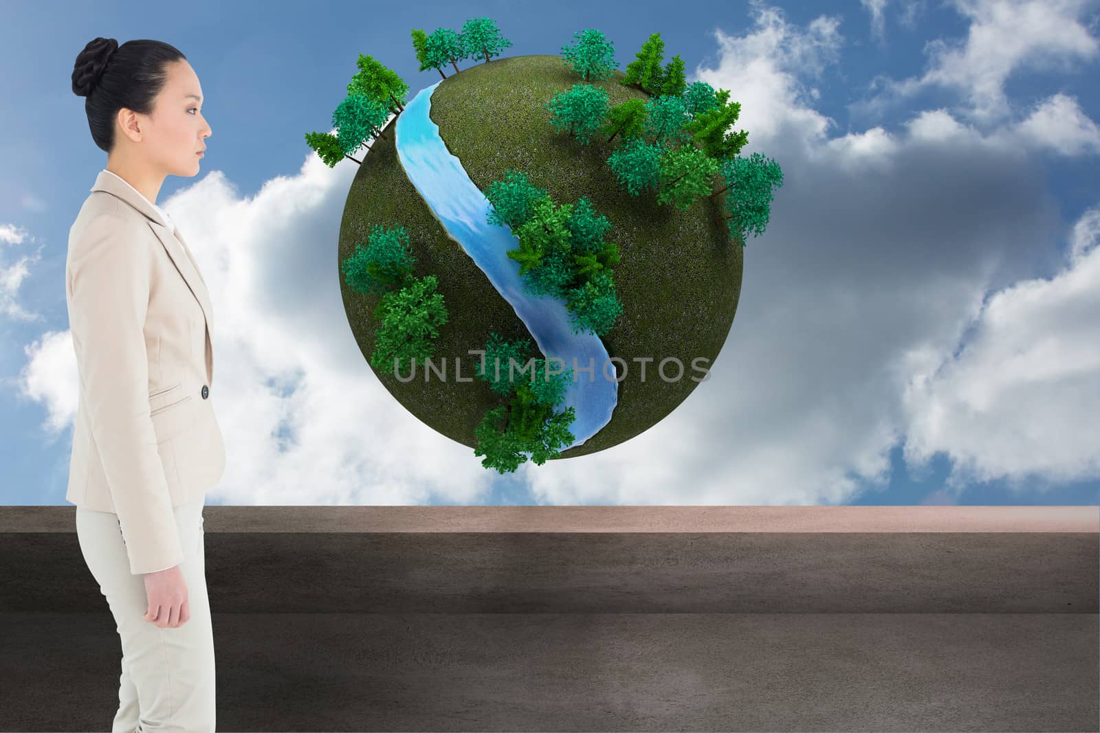 Composite image of unsmiling asian businesswoman walking by Wavebreakmedia