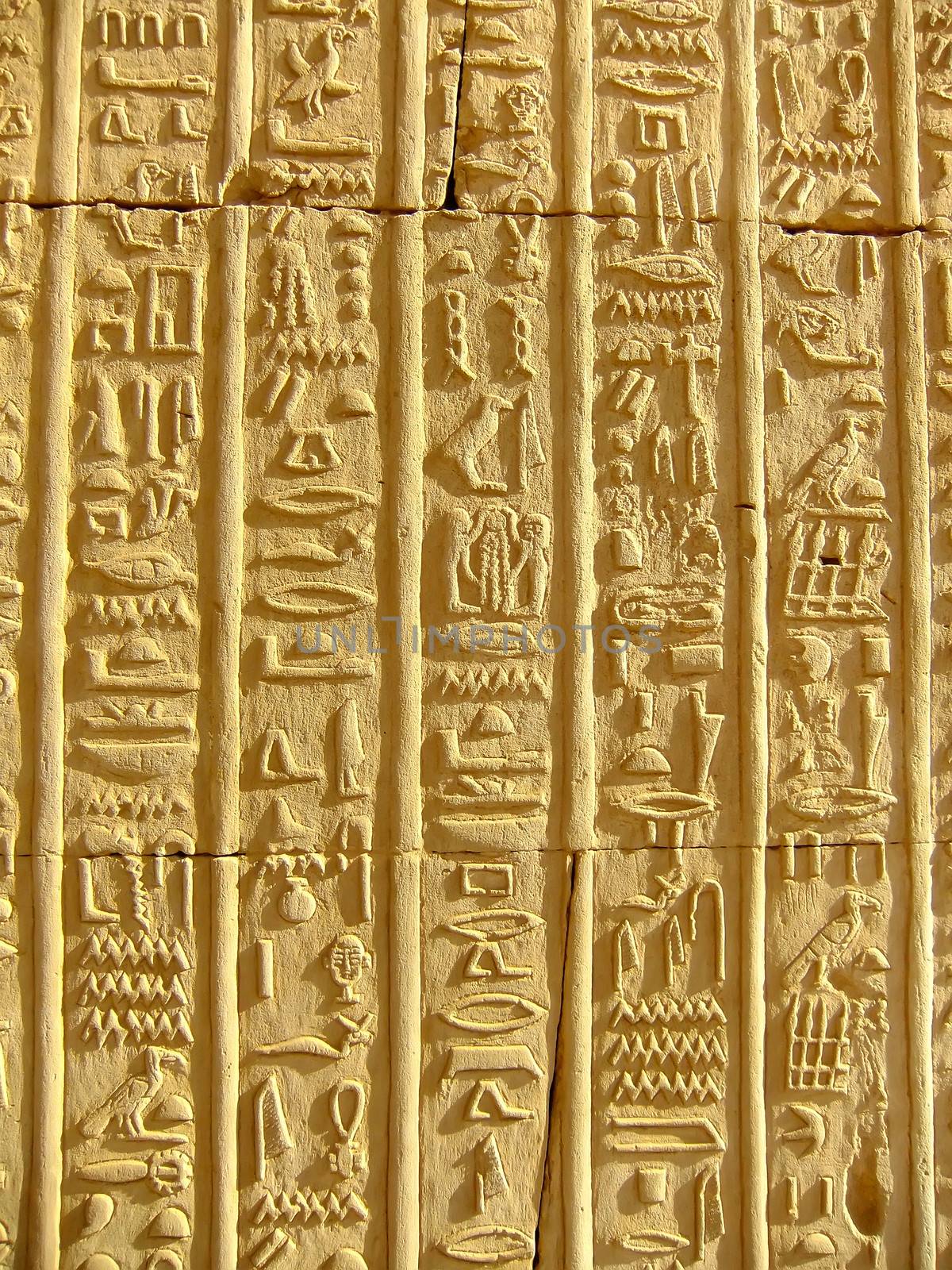 Ancient hieroglyphics on the wall of Kom Ombo temple, Egypt