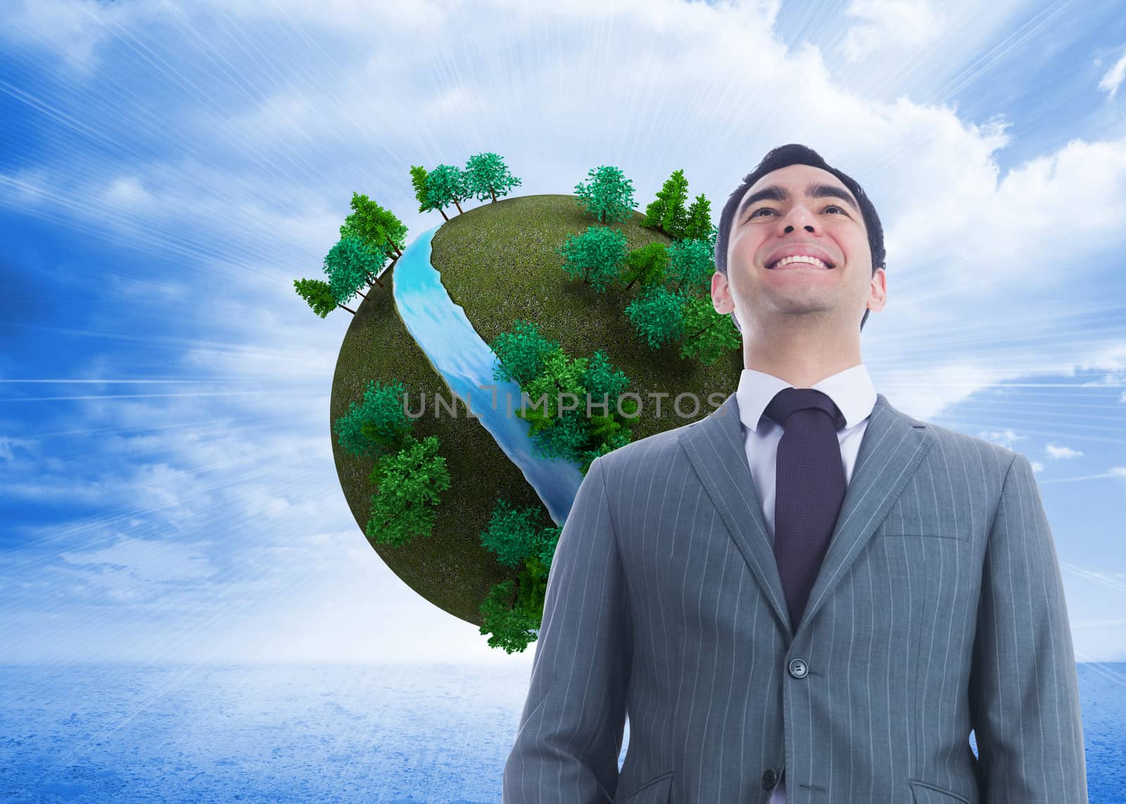 Composite image of smiling businessman standing