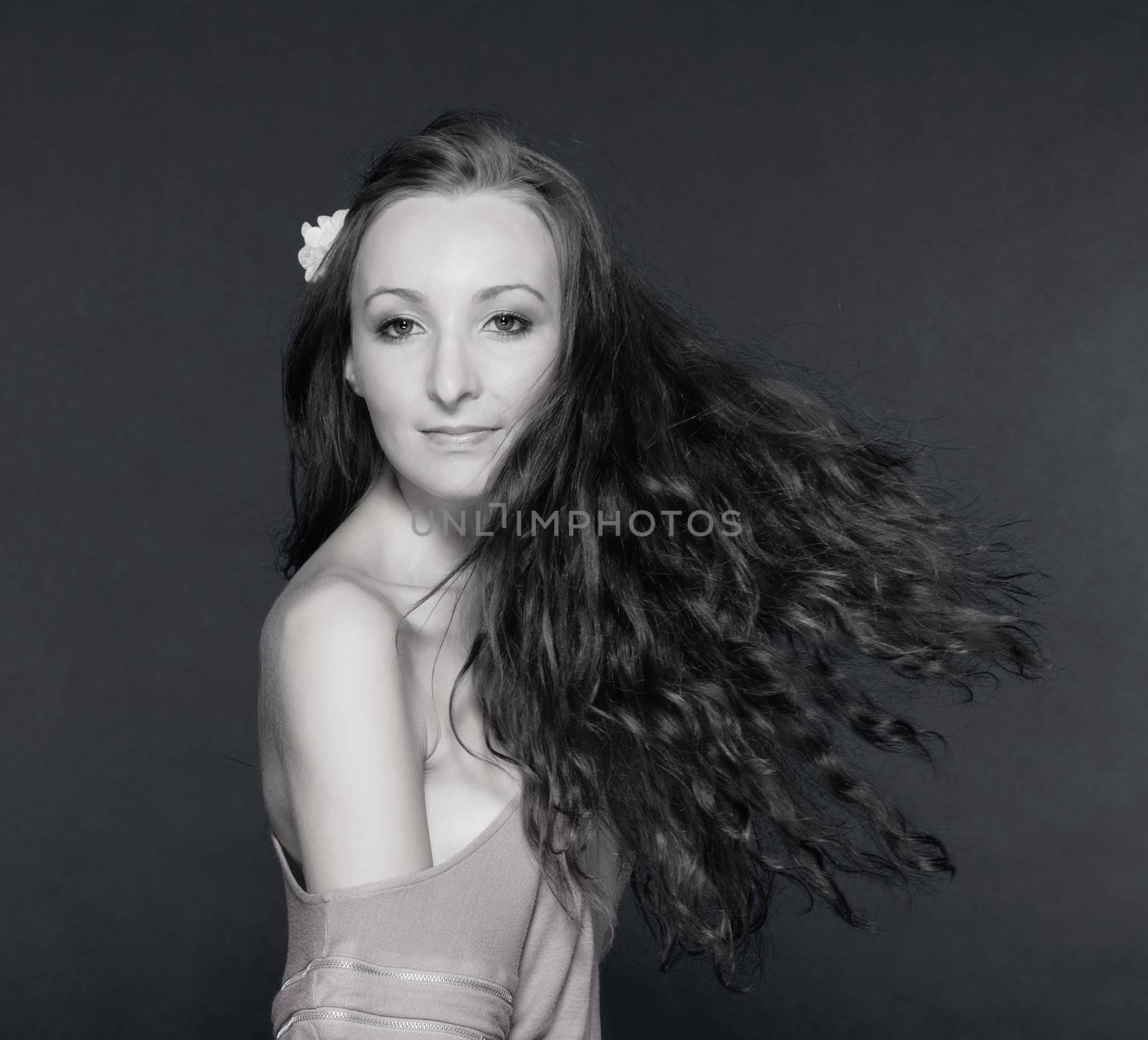 portrait of a young beautiful woman with long hair