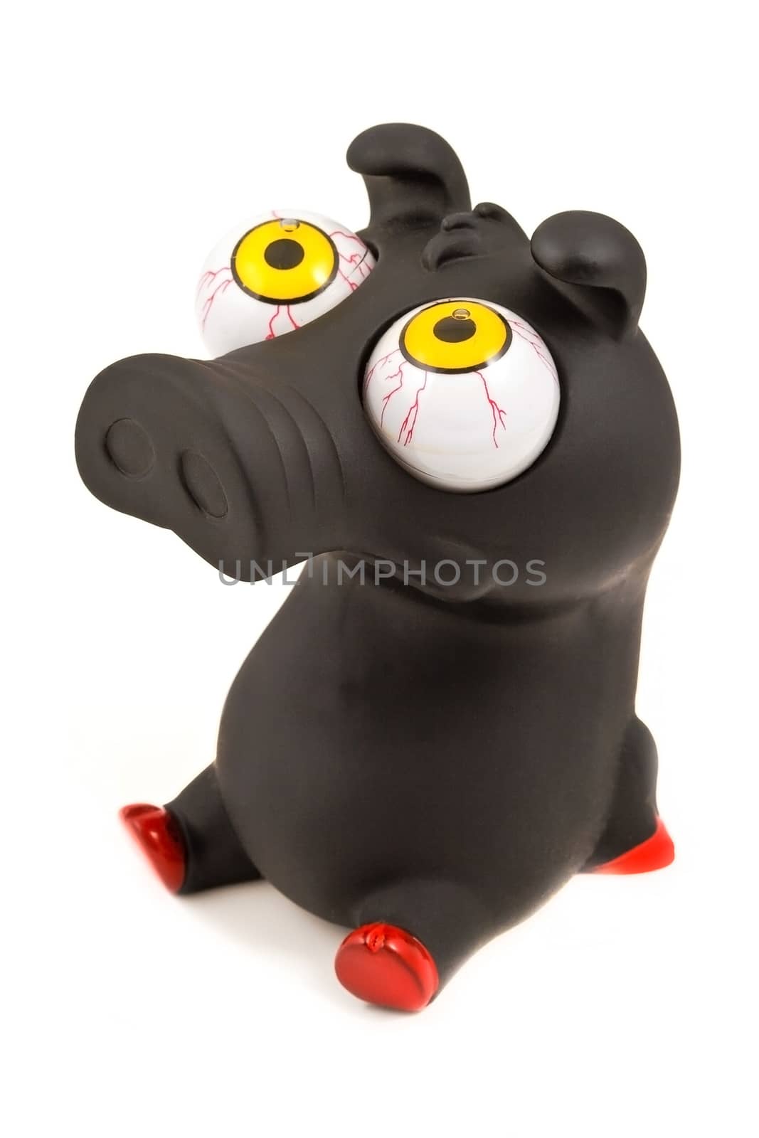 Funny pig toy (black), isolated on white background