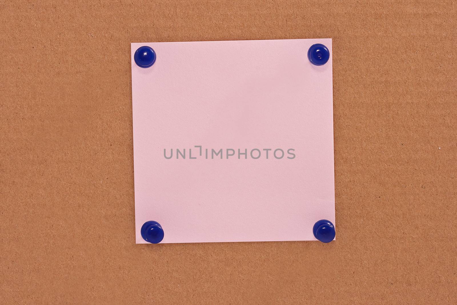 Pink note paper attached with blue pins