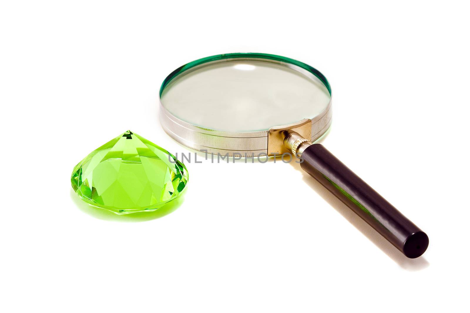 Green diamond crystall with magnifier