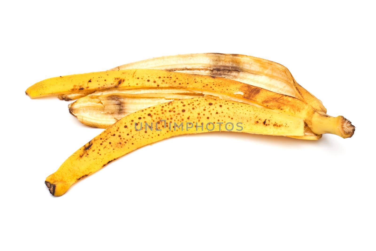 Banana peel on white background