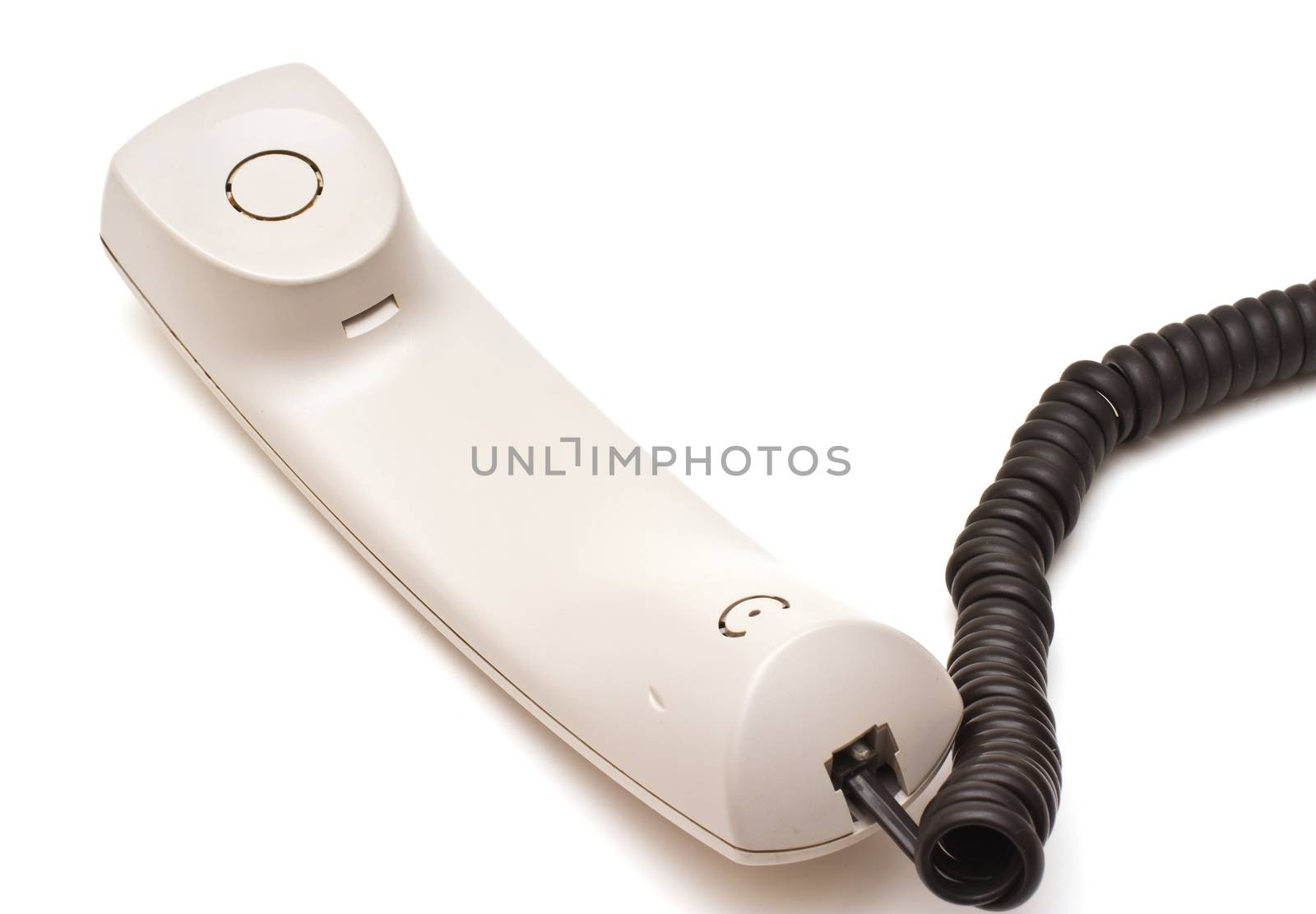 Telephone receiver and cord on white by marslander