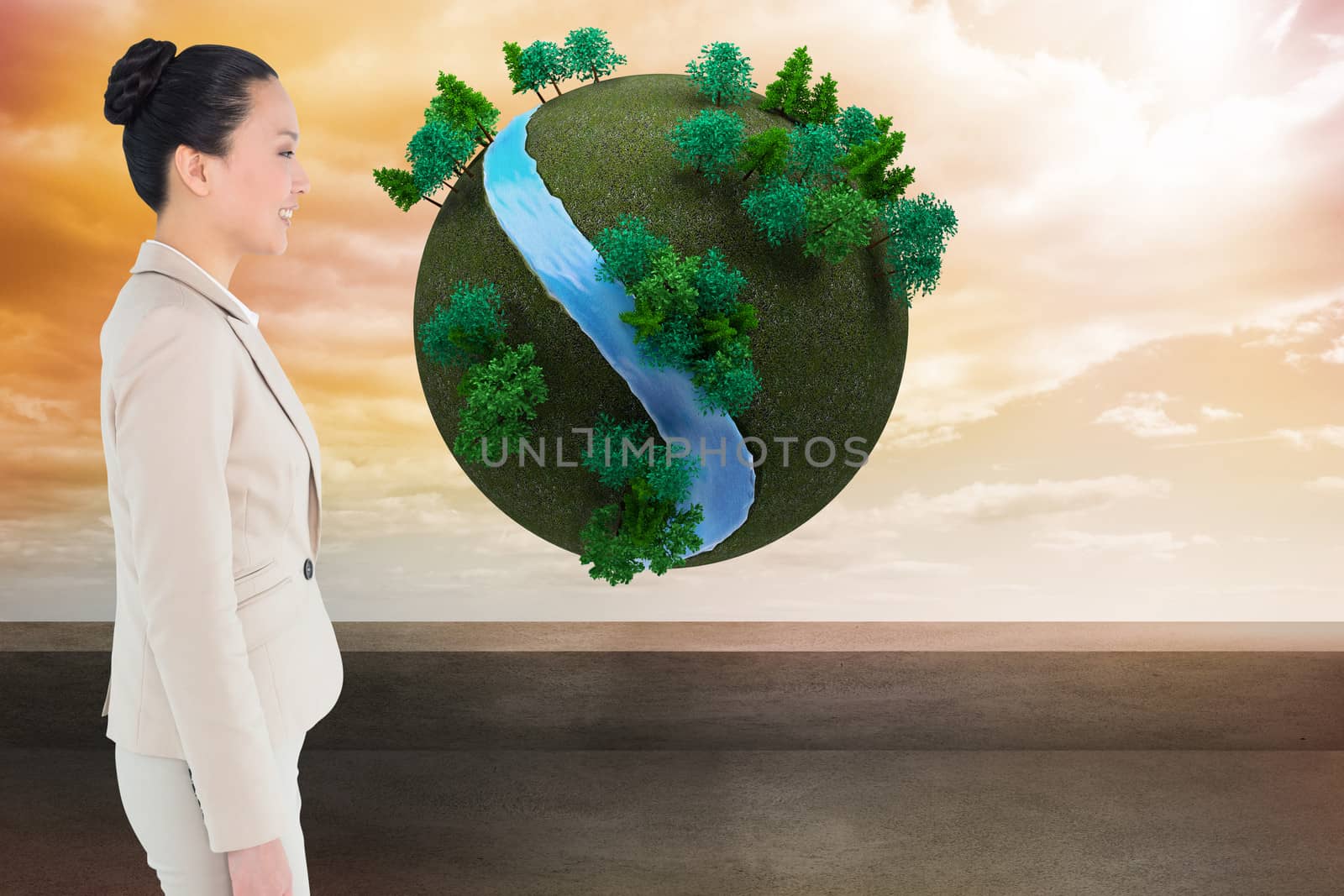 Composite image of smiling asian businesswoman walking by Wavebreakmedia