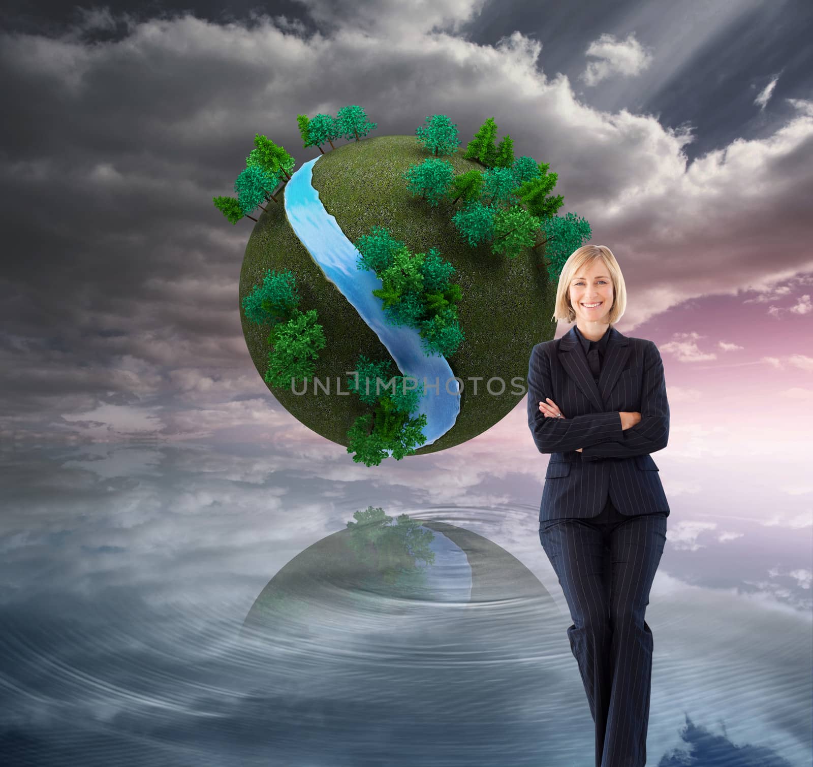 Composite image of friendly businesswoman smiling at the camera in a meeting by Wavebreakmedia