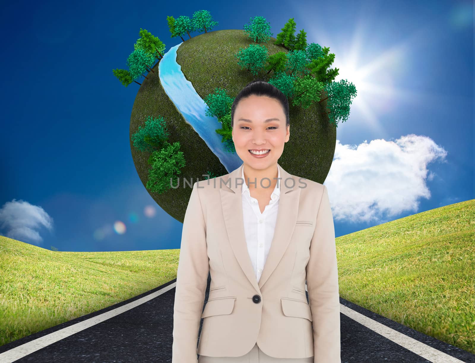 Composite image of smiling asian businesswoman