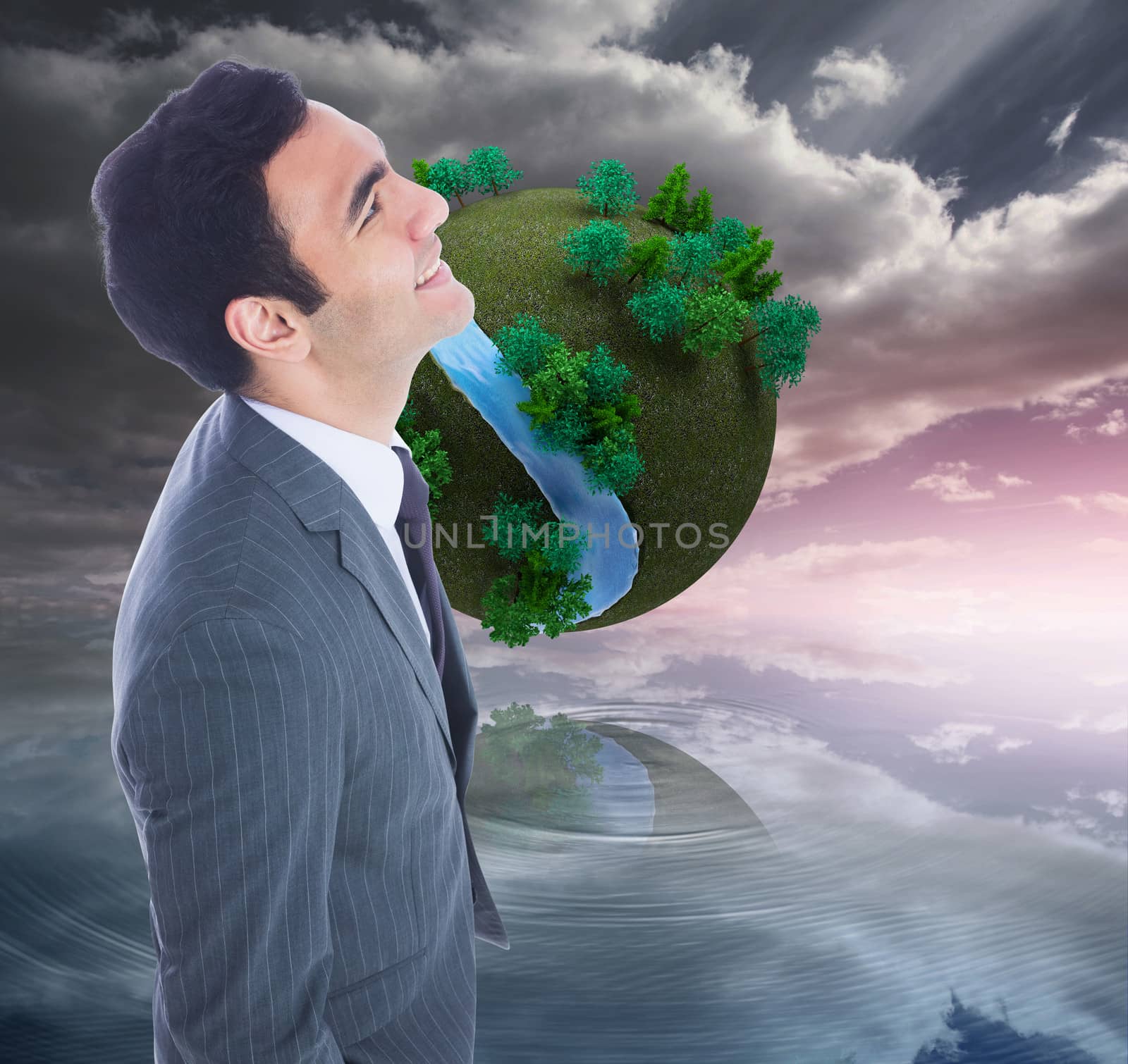 Composite image of smiling businessman standing by Wavebreakmedia