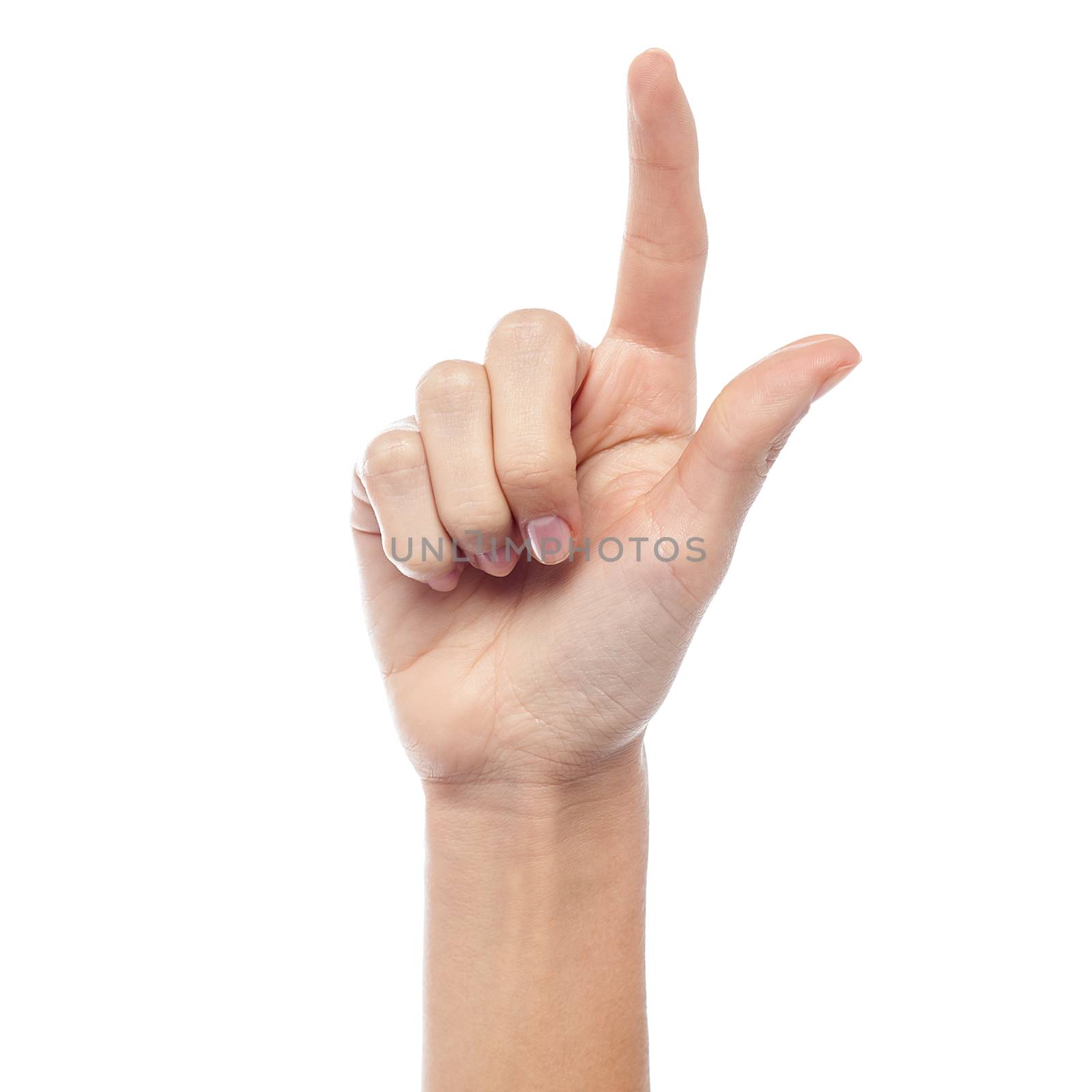 Woman hand in loser gesture by stockyimages