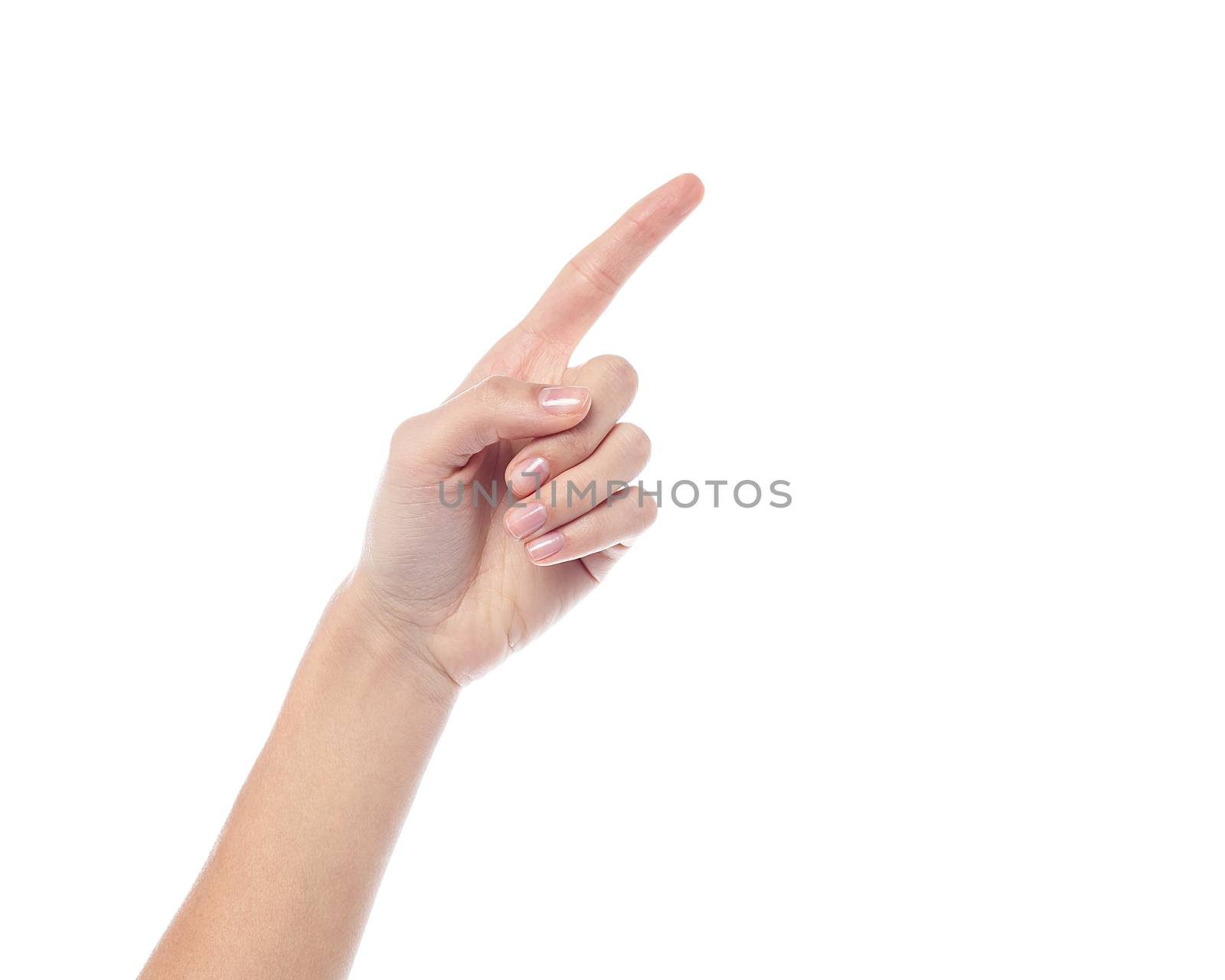 Female hand indicating on virtual screen