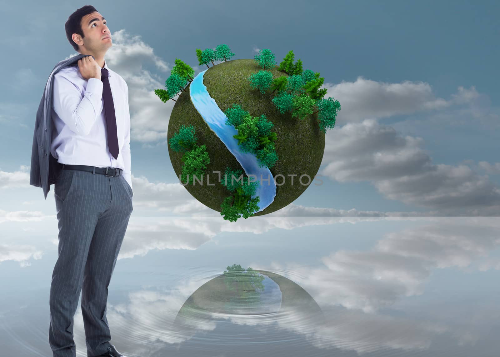 Composite image of unsmiling businessman standing by Wavebreakmedia