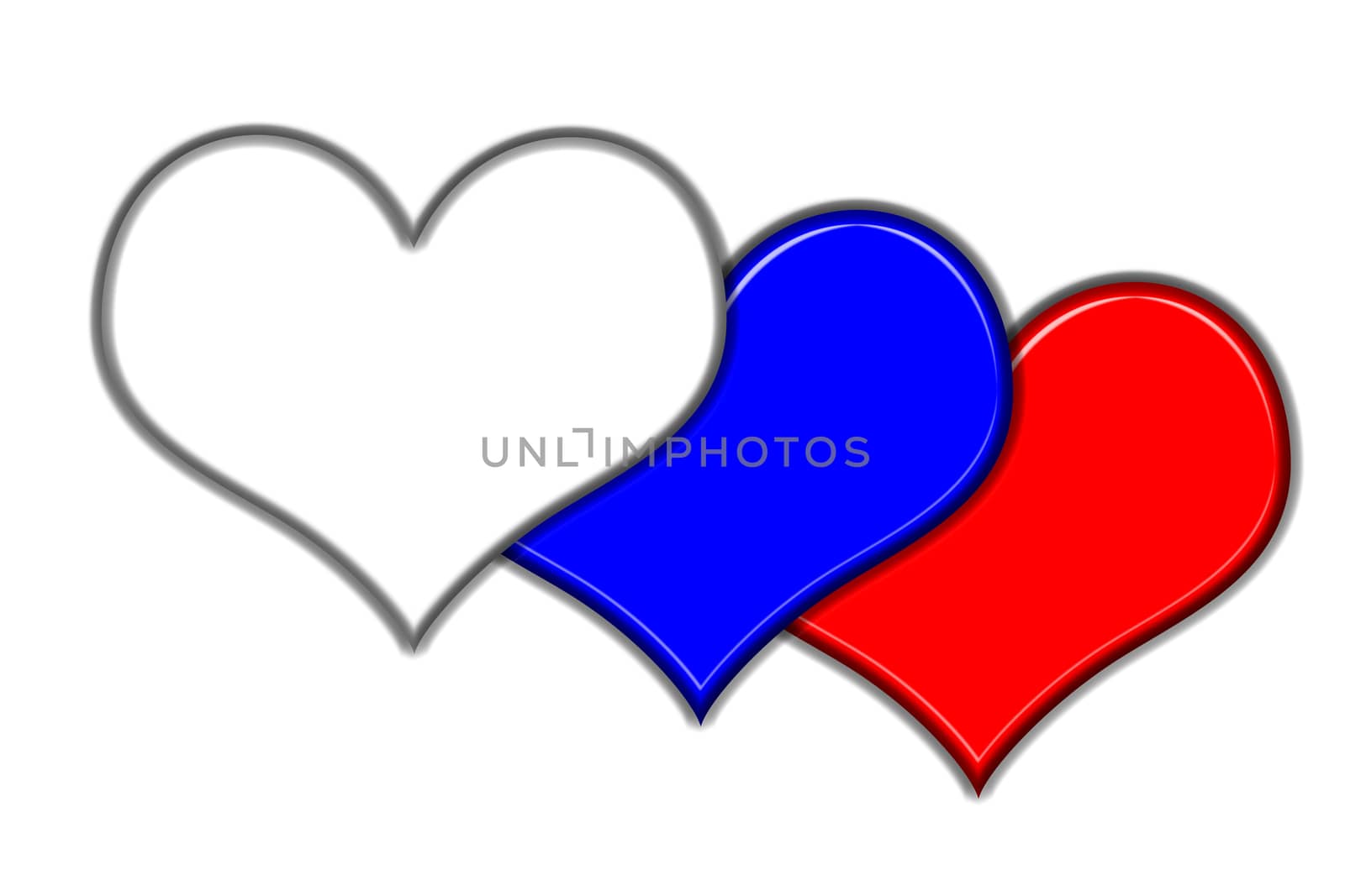 hearts in different colours on a white background