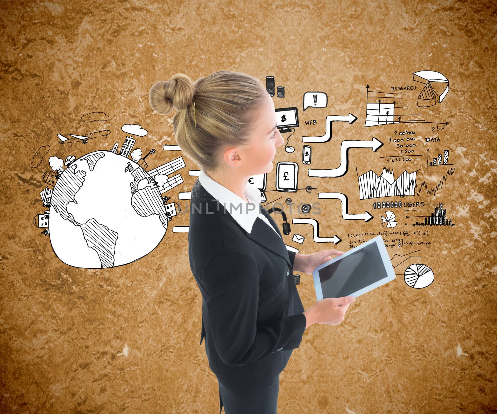 Composite image of businesswoman holding new tablet by Wavebreakmedia