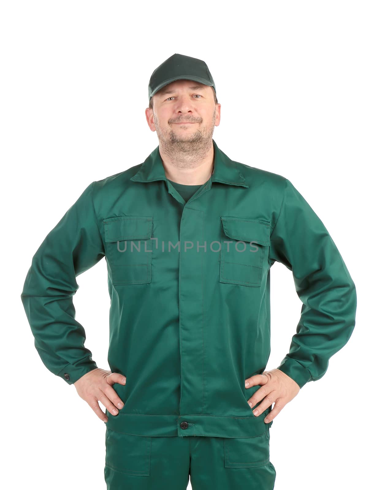 Worker in workwear. Isolated on a white background.