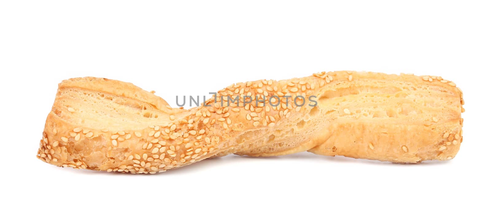 Close up of cheese sticks with seeds. Isolated on a white background.